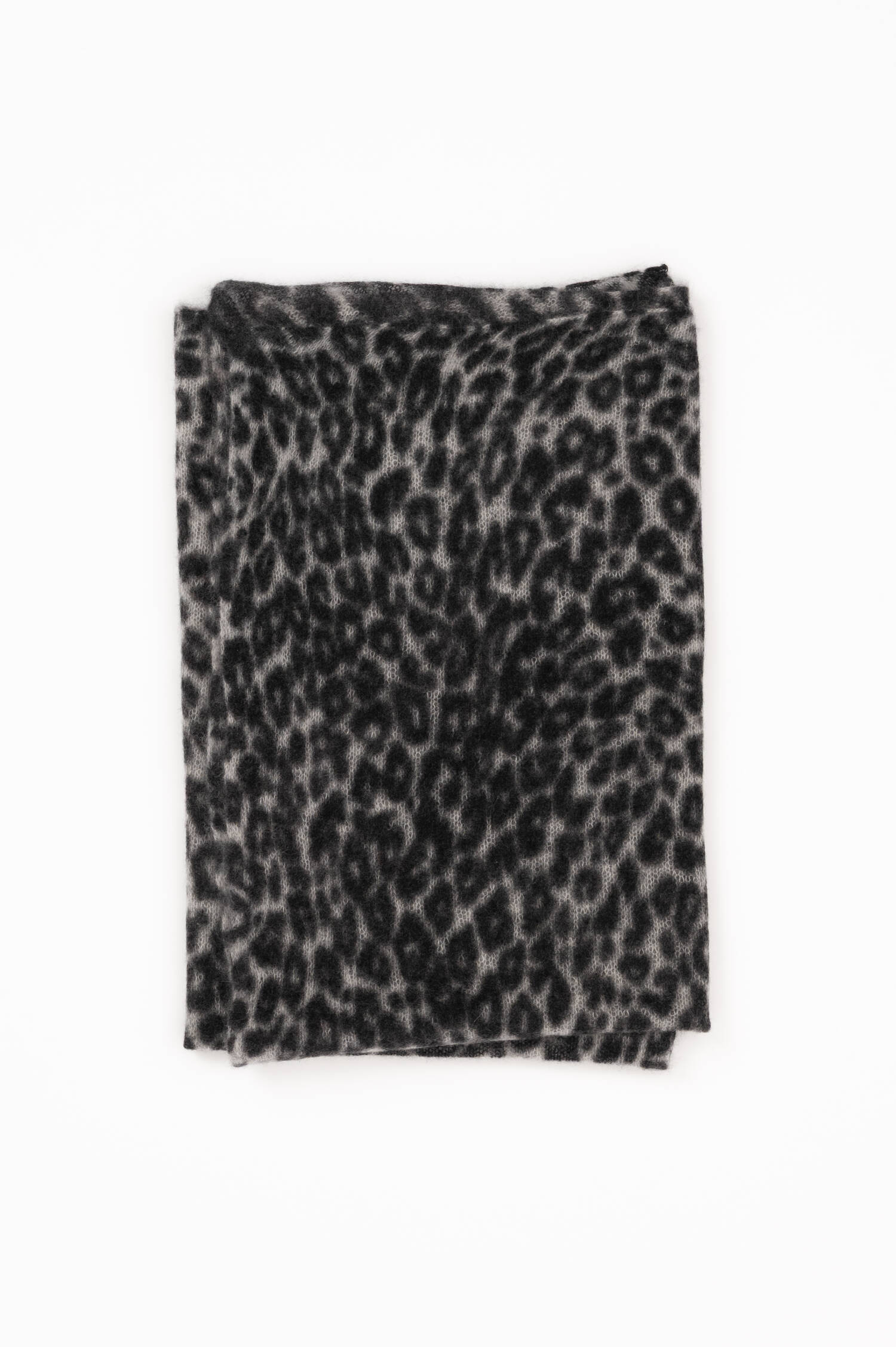 Cashmere Schal mit Leo-Print in Schwarz/Grau