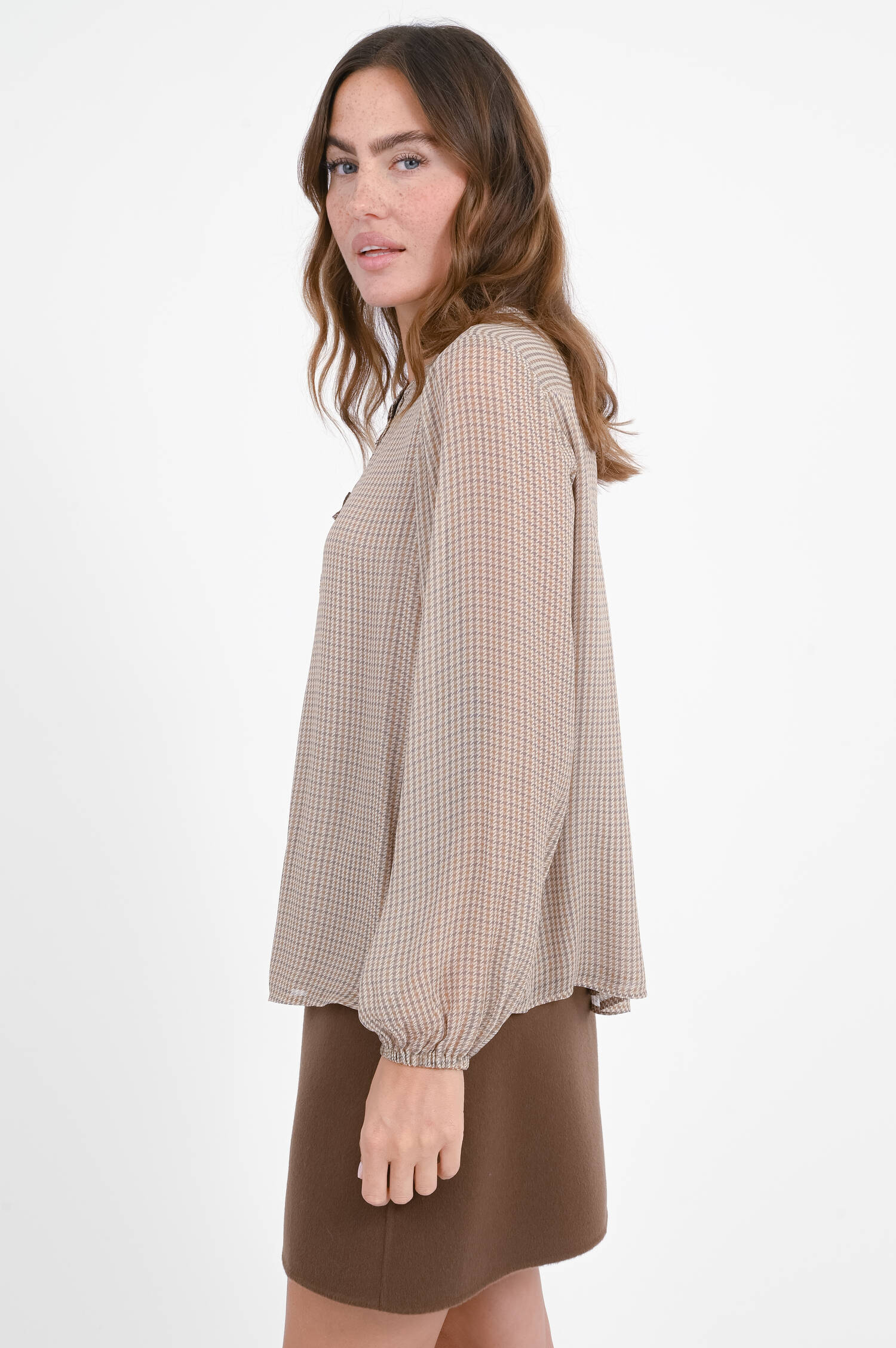 Bluse mit Rüschen in Ocker/Grau karriert Bluse mit Rüschen in Ocker/Grau karriert