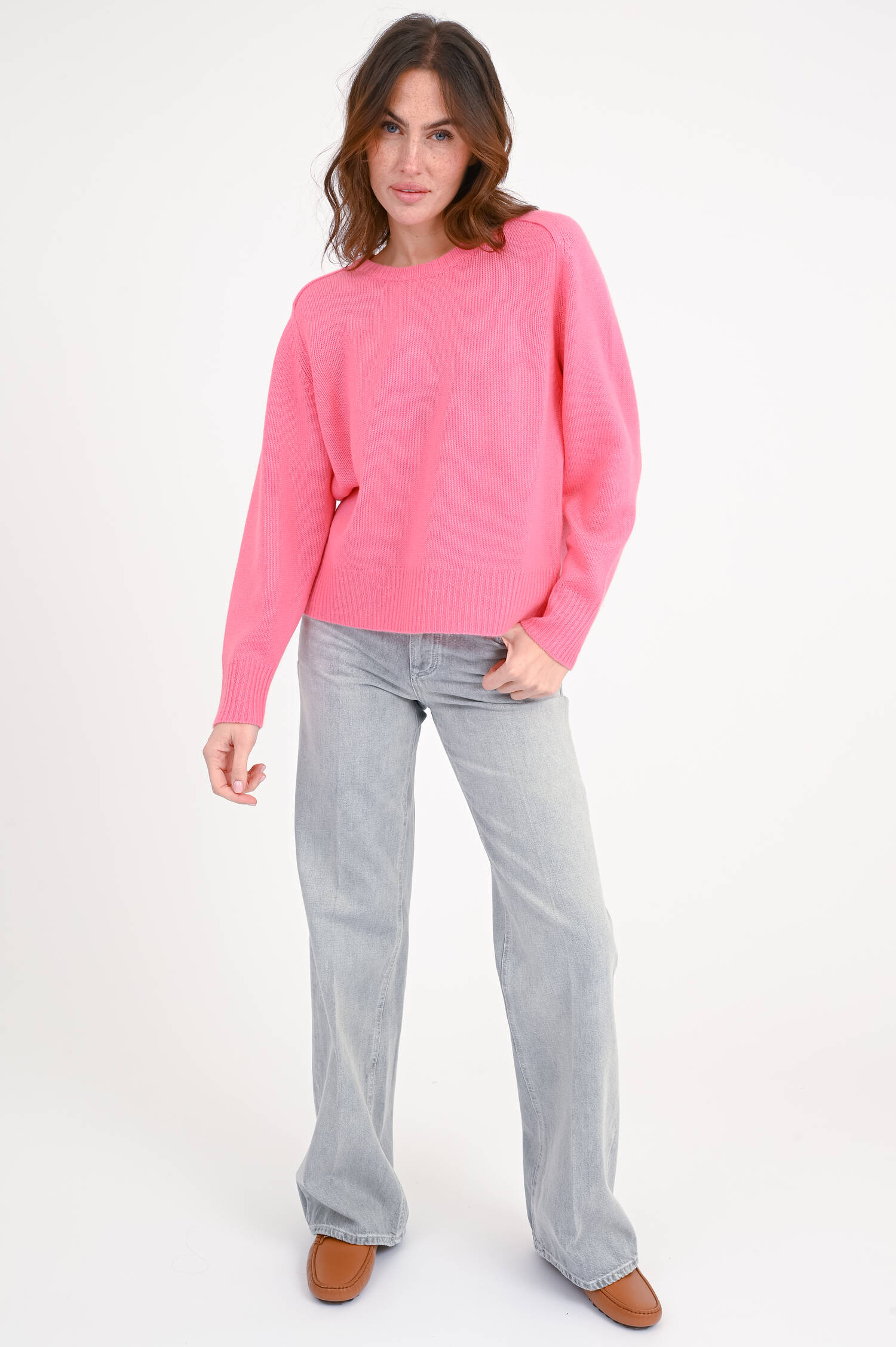 Pullover mit Kellerfalte in Flamingo