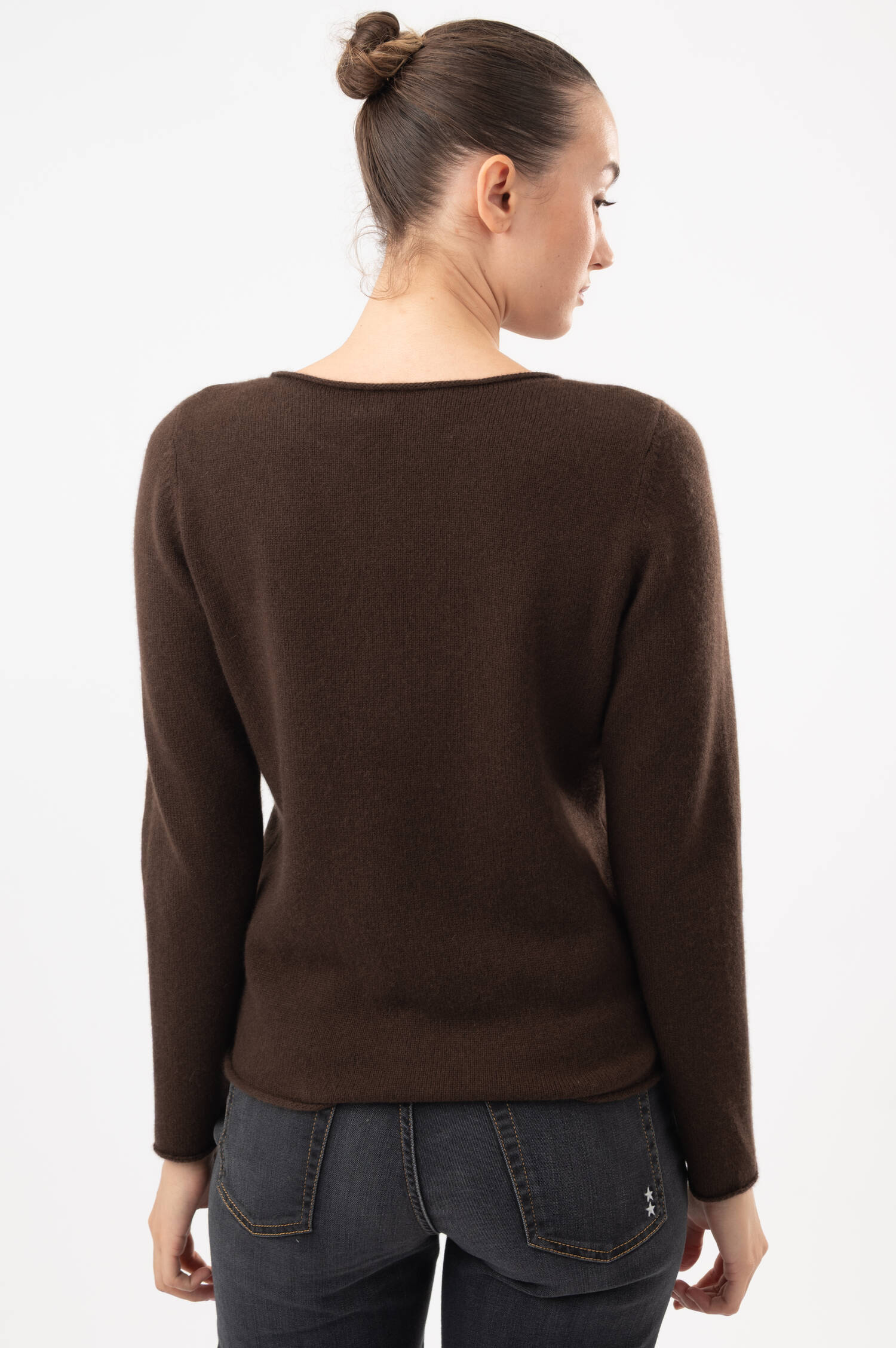 Cashmere-Pullover mit Rollsaum in Brau Cashmere-Pullover mit Rollsaum in Brau