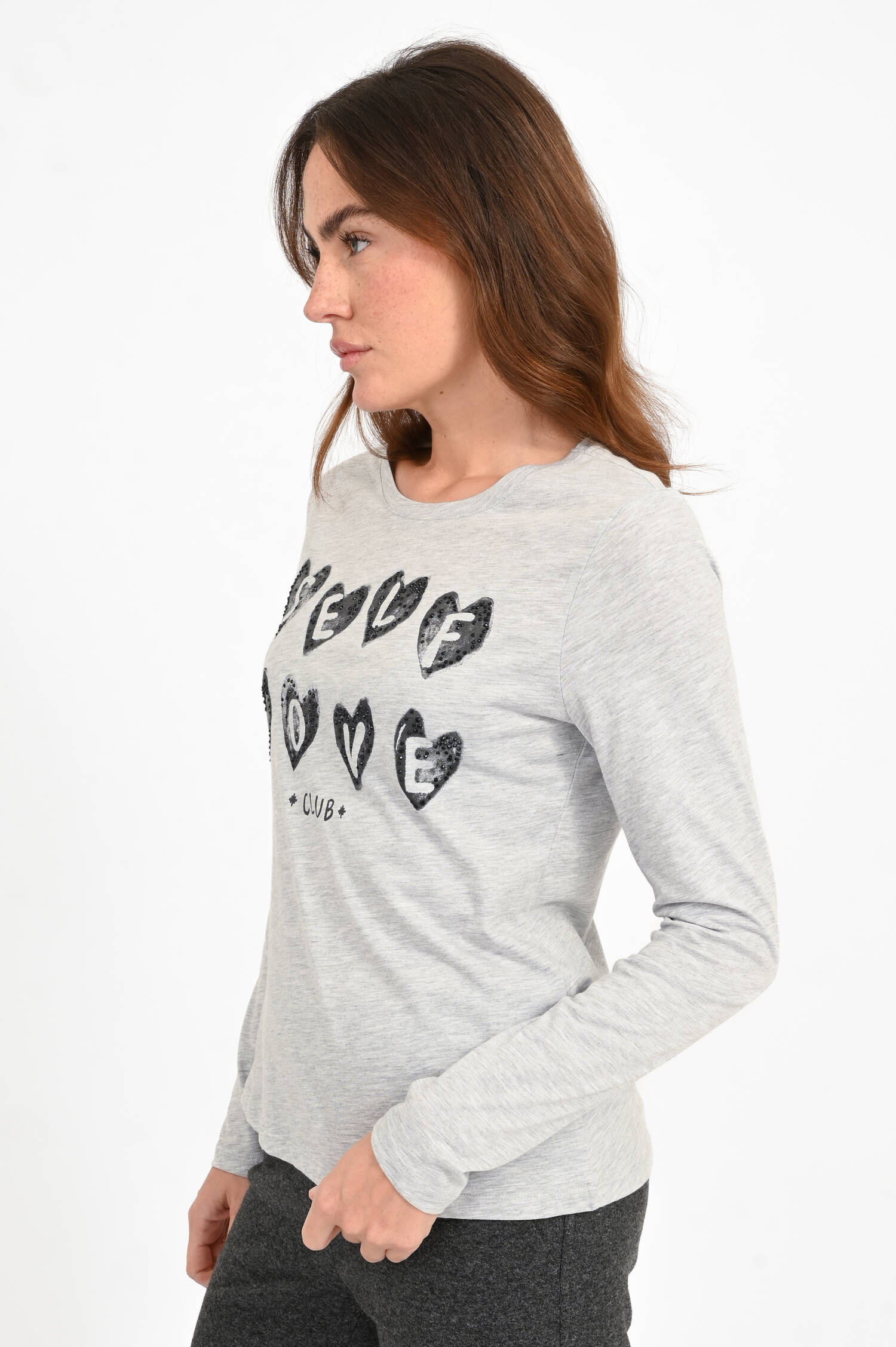 Langarmshirt SELF LOVE CLUB in Grey meliert Langarmshirt SELF LOVE CLUB in Grey meliert