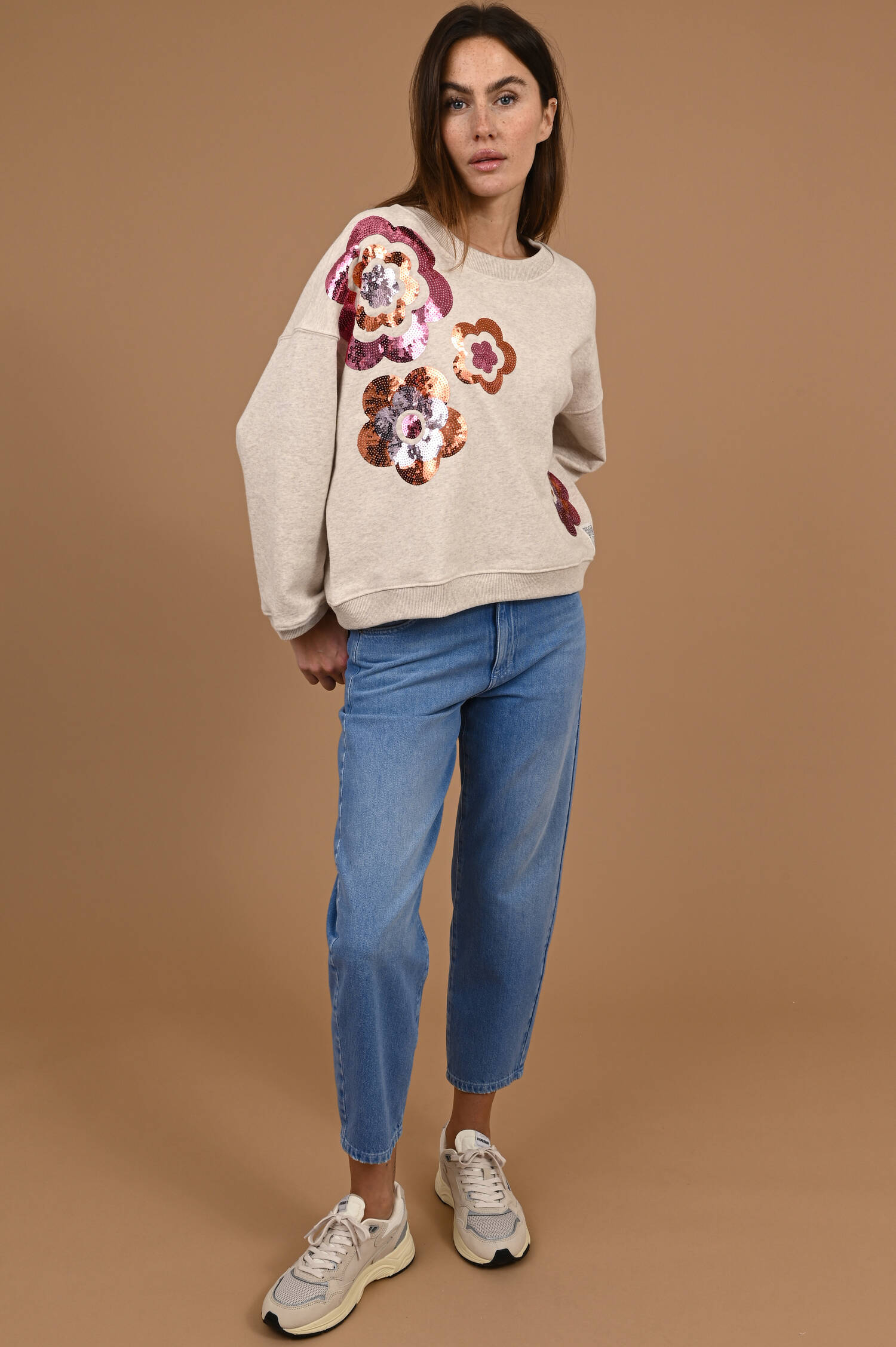 Sweater mit Pailettenstickerei in Beige Sweater mit Pailettenstickerei in Beige