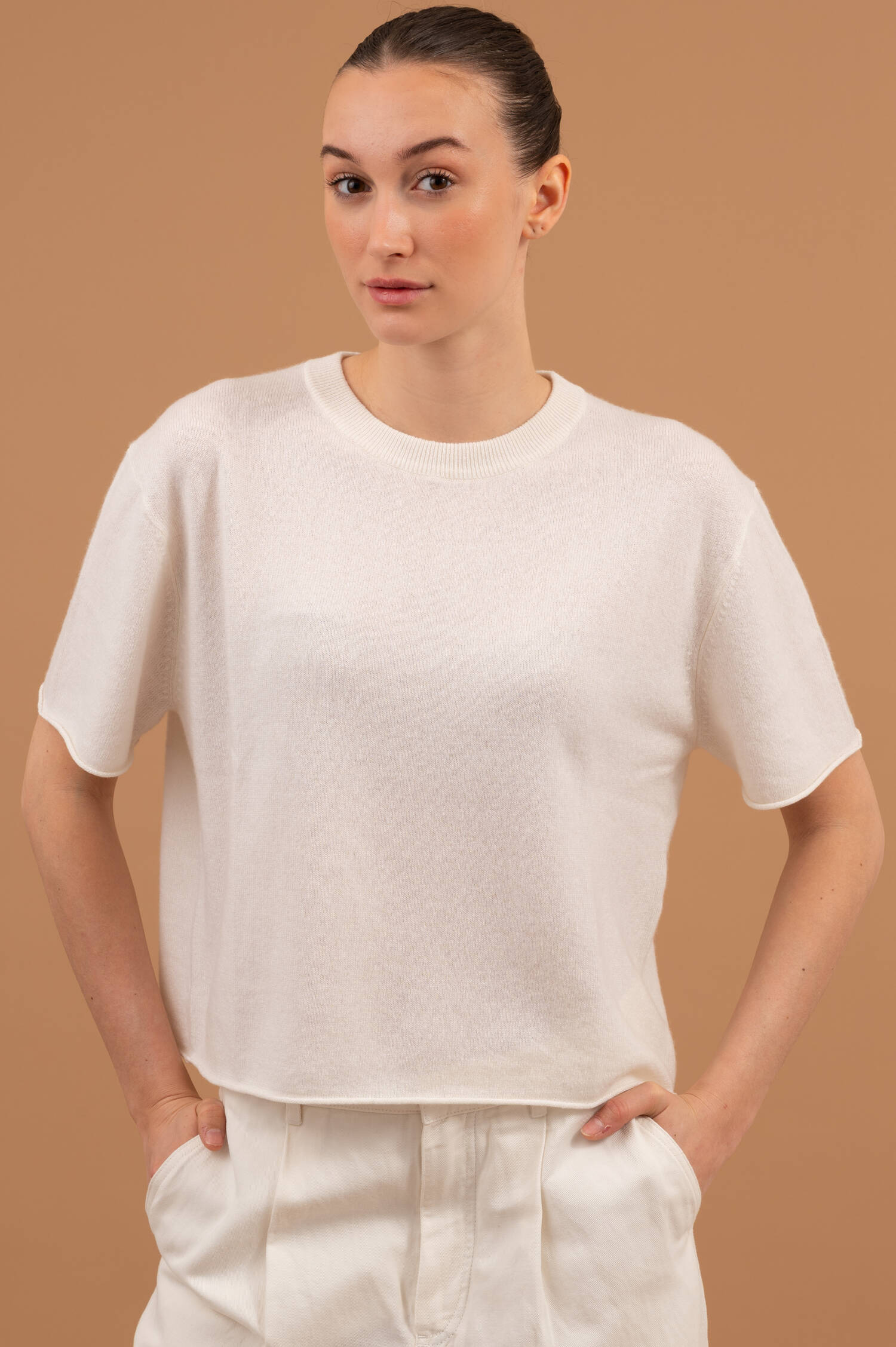 Feinstrick Cashmere T-Shirt CILA in Creme