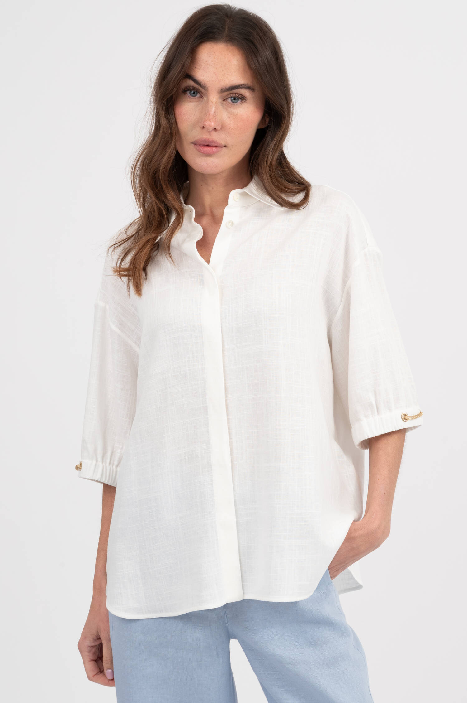 Leinenmix Bluse in Weiß