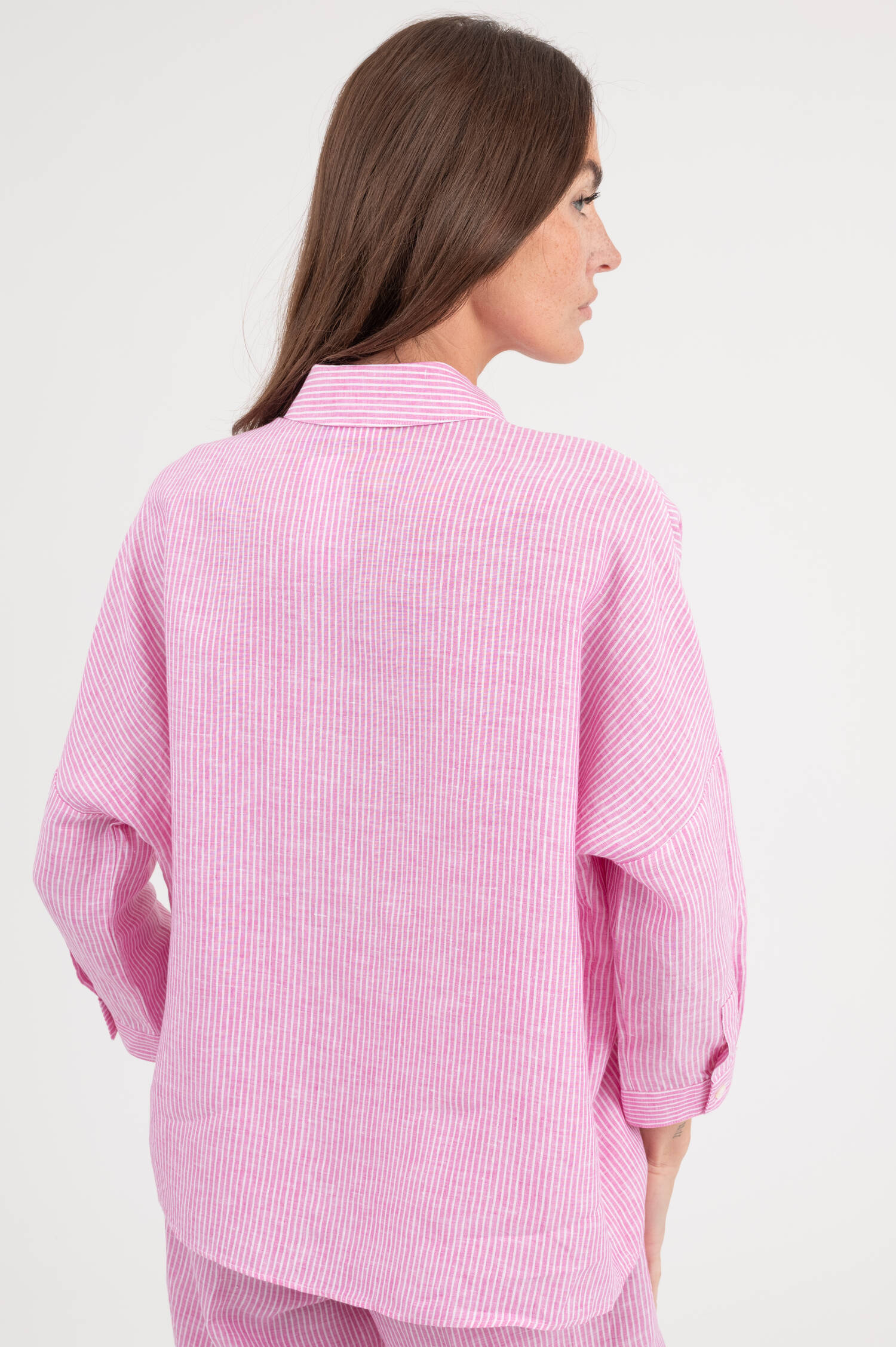 Leinenbluse in Pink/Weiß gestreift