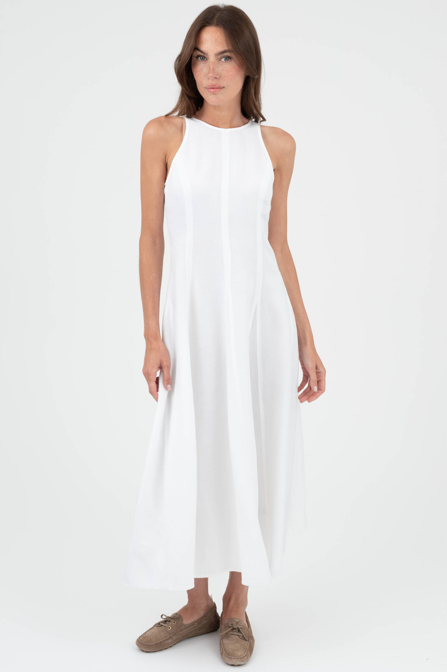 Midi Kleid aus Leinenmix in Weiß