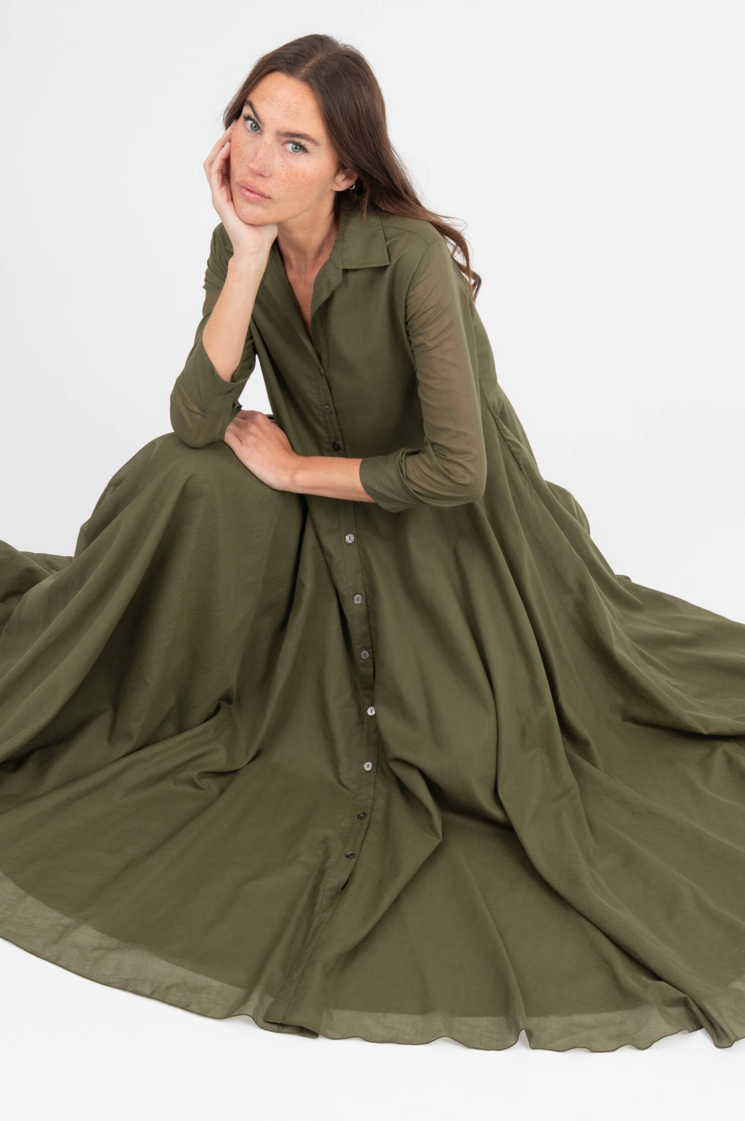 Baumwolle Kleid in Oilvgrün Baumwolle Kleid in Oilvgrün