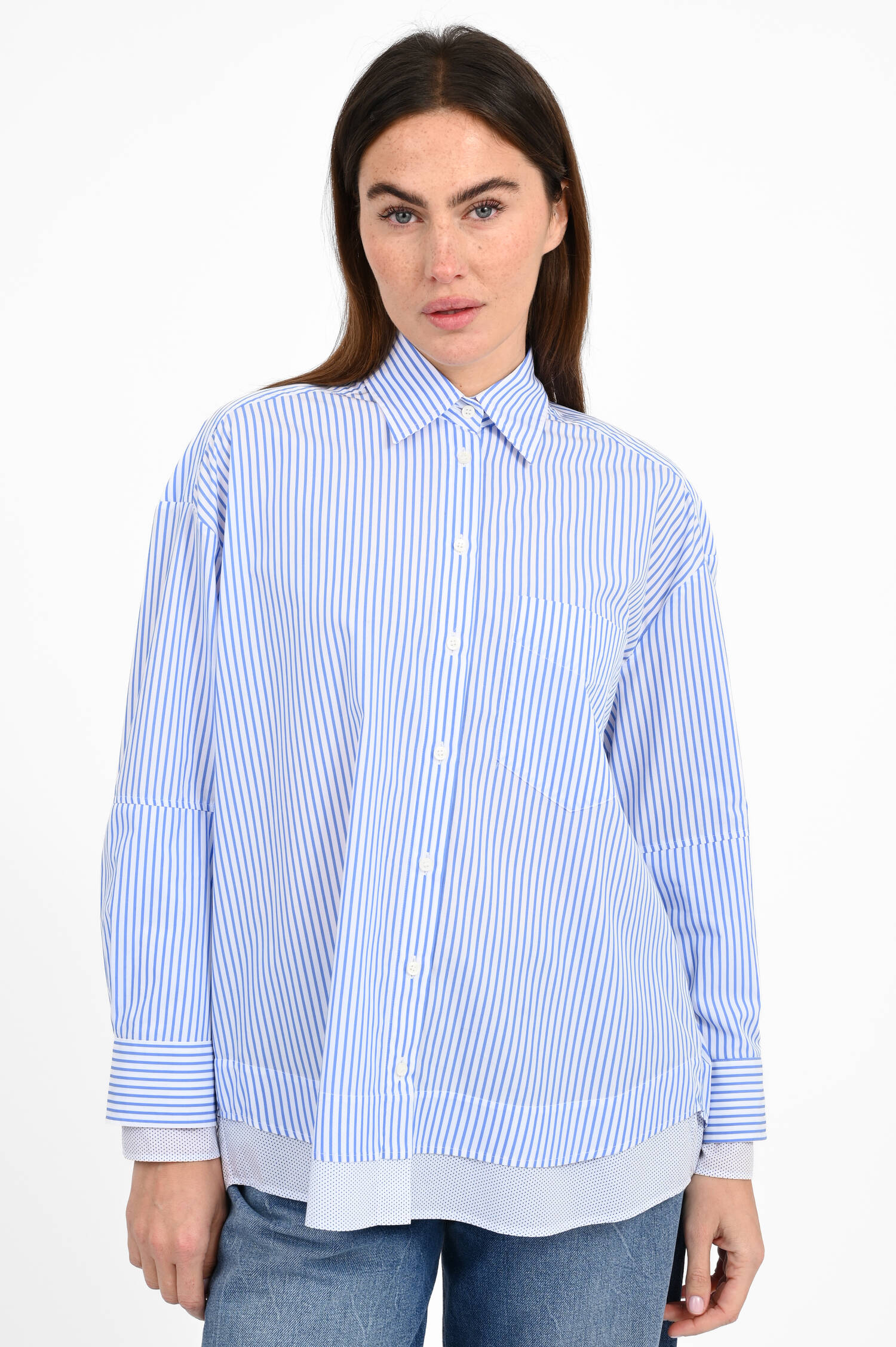 Bluse MEIL mit Stoffeinsatz in Blau/Weiß Bluse MEIL mit Stoffeinsatz in Blau/Weiß