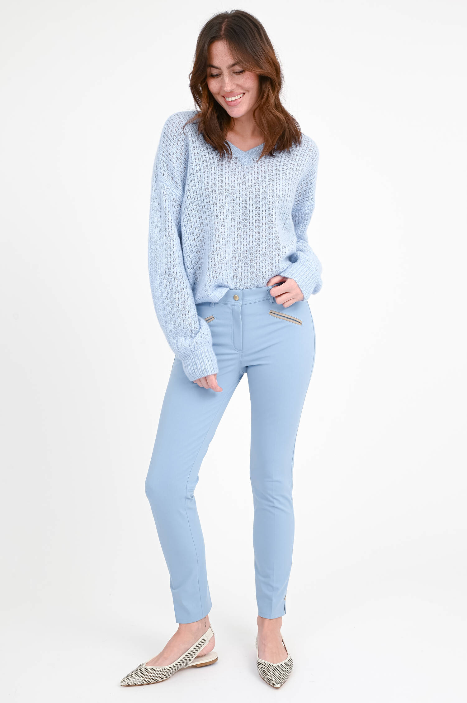  Chino ROYAL mit Lederdetails in Sky