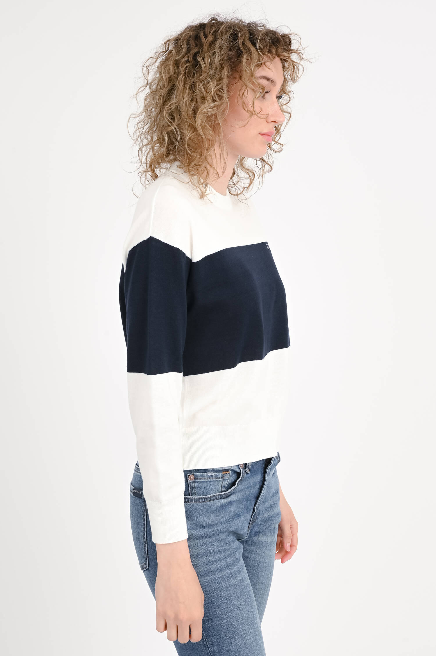 Pullover mit Block-Streifen in Navy/Bianco