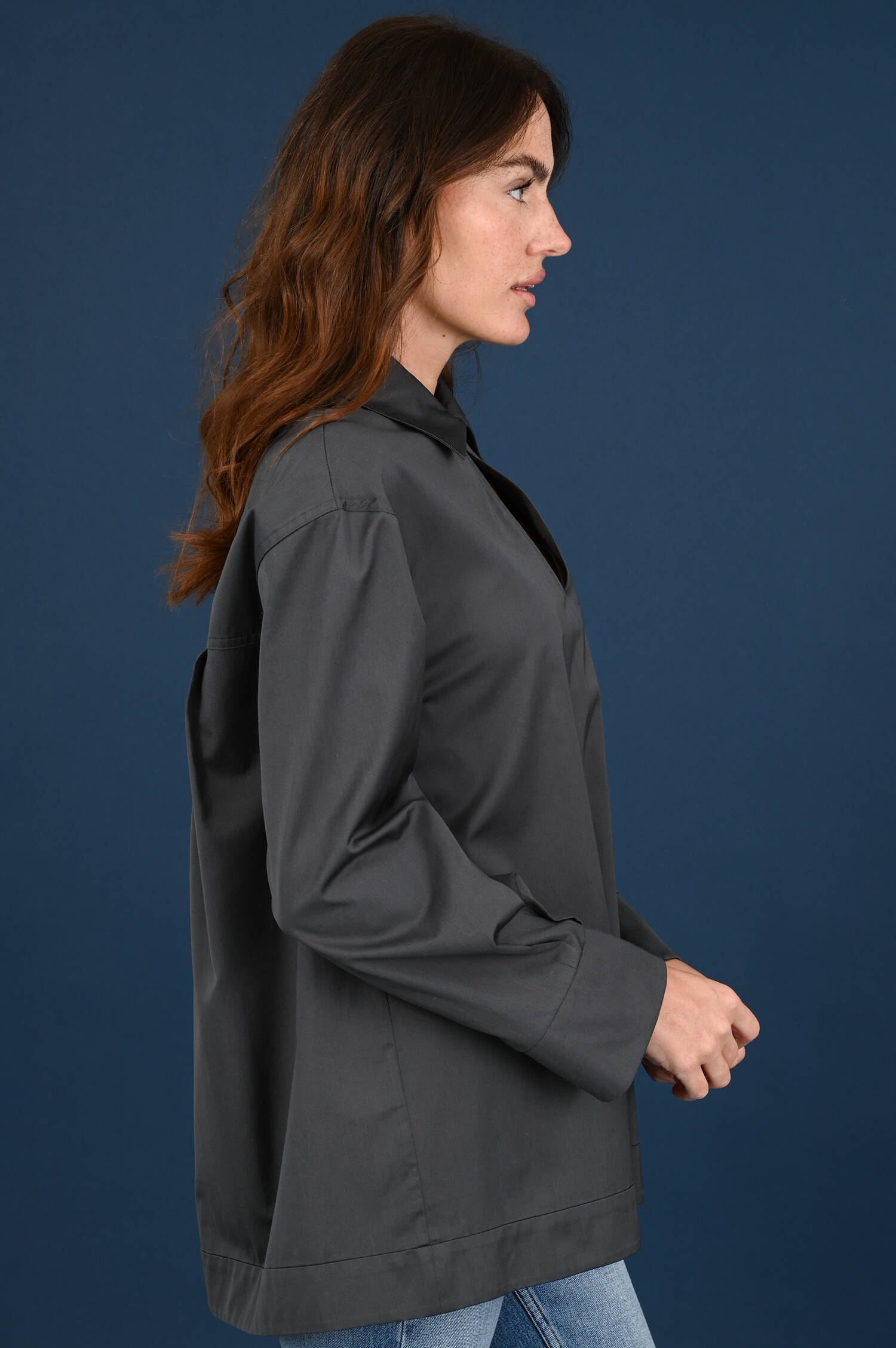 Baumwoll Bluse KASACK in Dunkelgrau