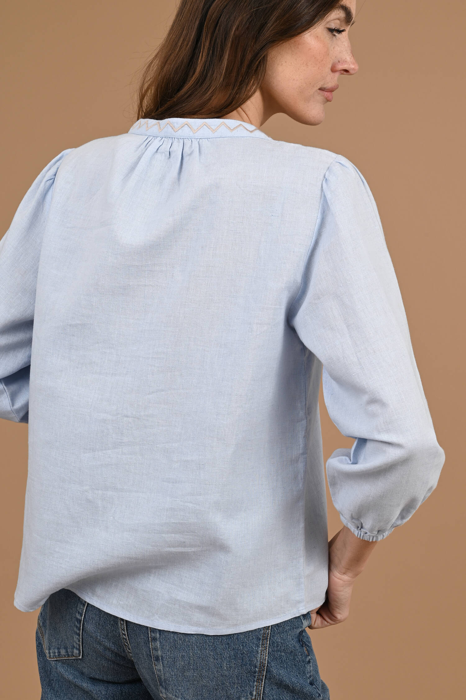 Bluse RIO in Hellblau/Beige