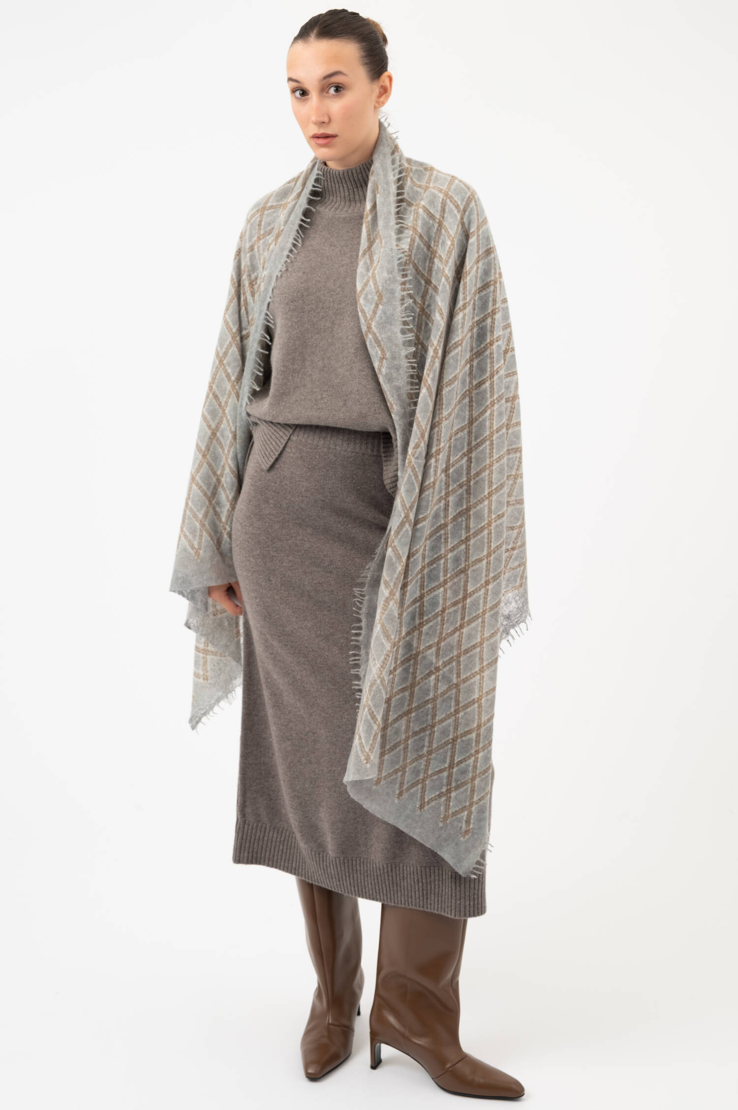 Cashmere-Schal mit Rautenprint in Blau