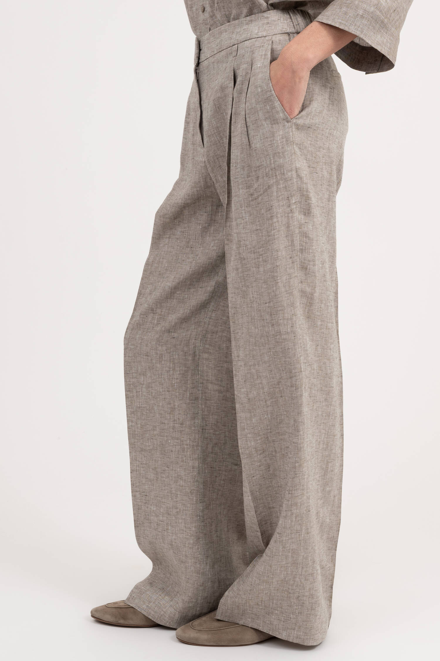 Hose mit weitem Bein in Taupe meliert