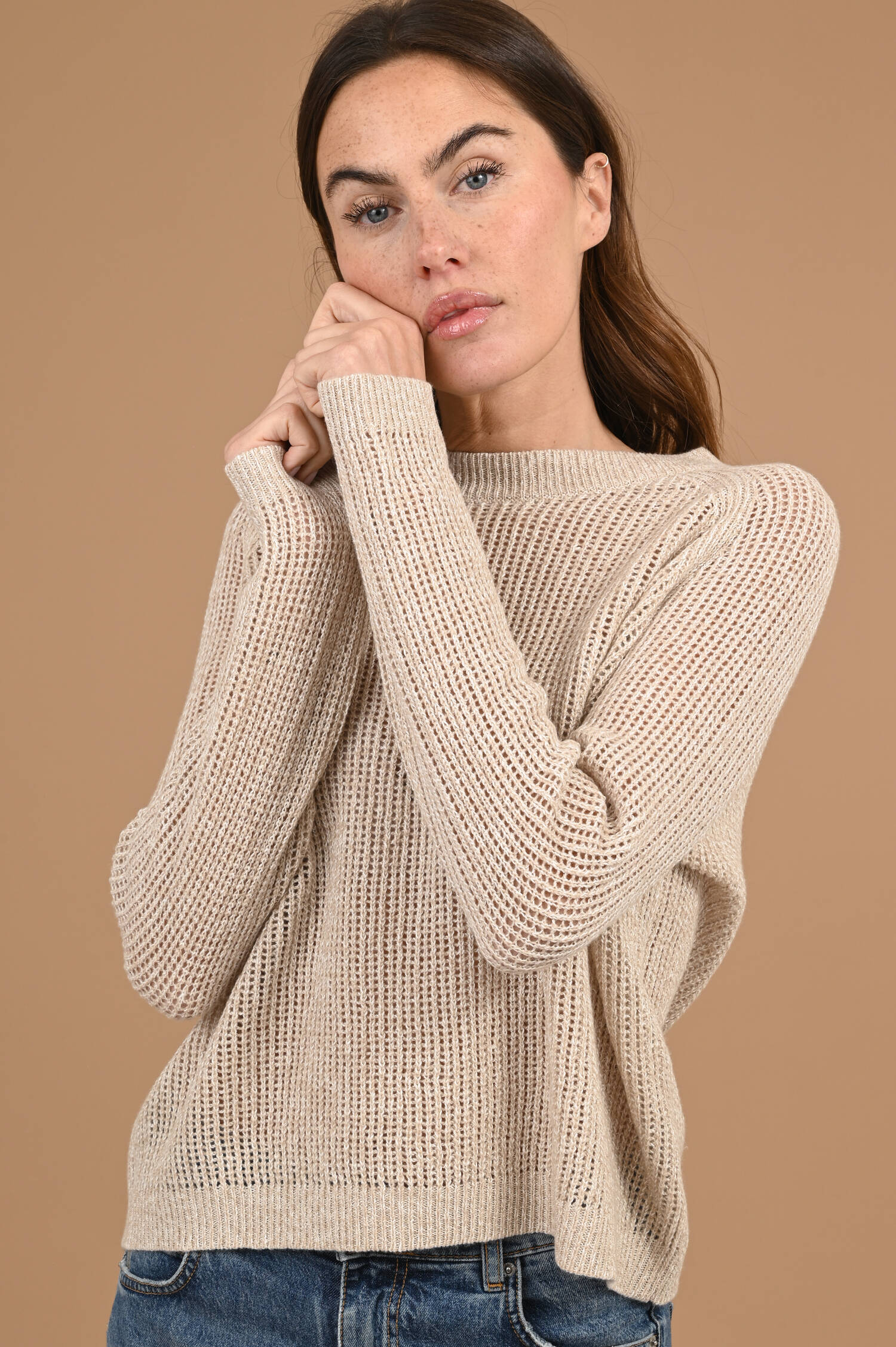 Grobstrick Cashmere-Leinen Pullover in Beige