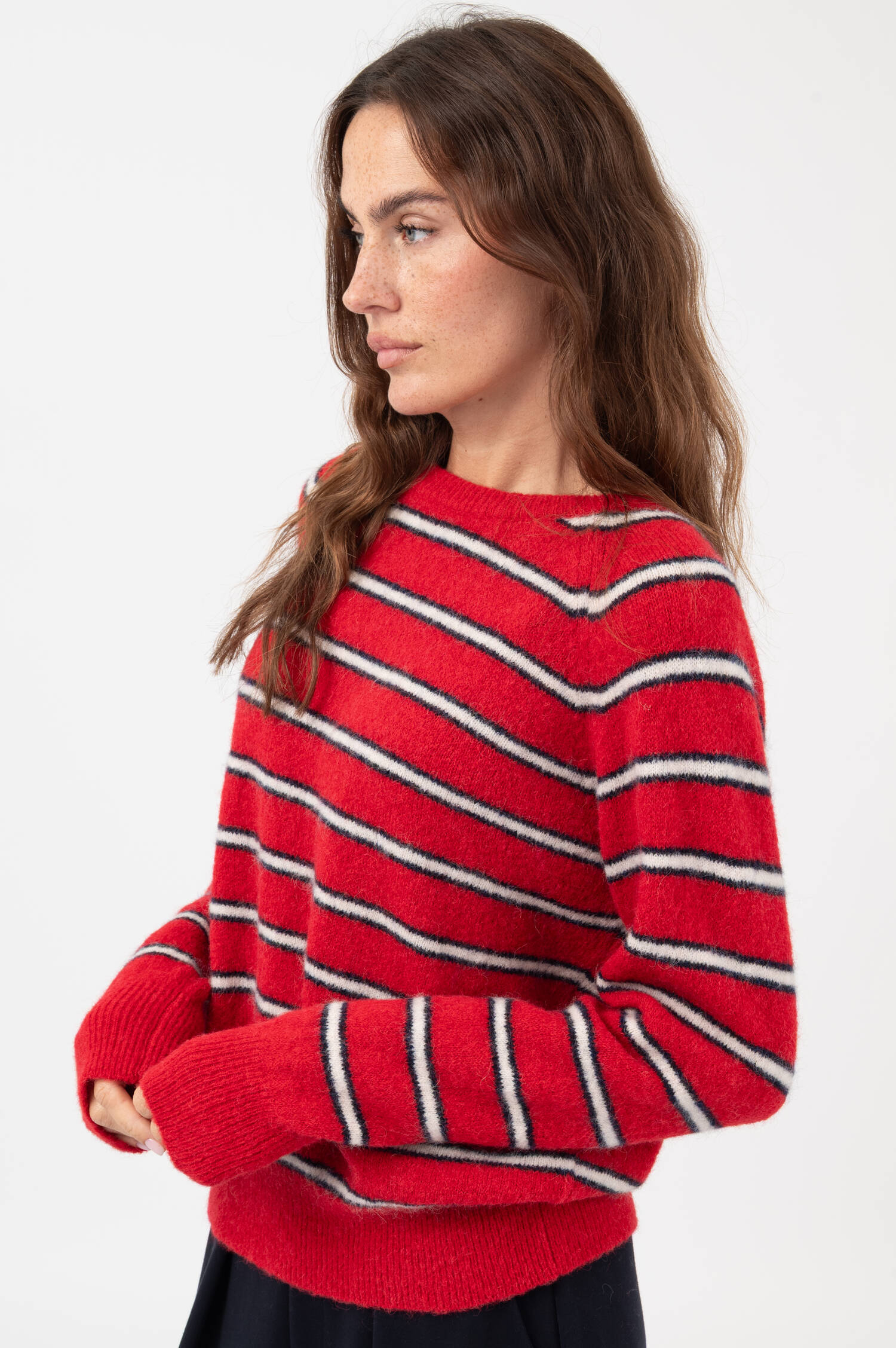 Alpaka-Mix Ringel Pullover in Rot/Weiß Alpaka-Mix Ringel Pullover in Rot/Weiß