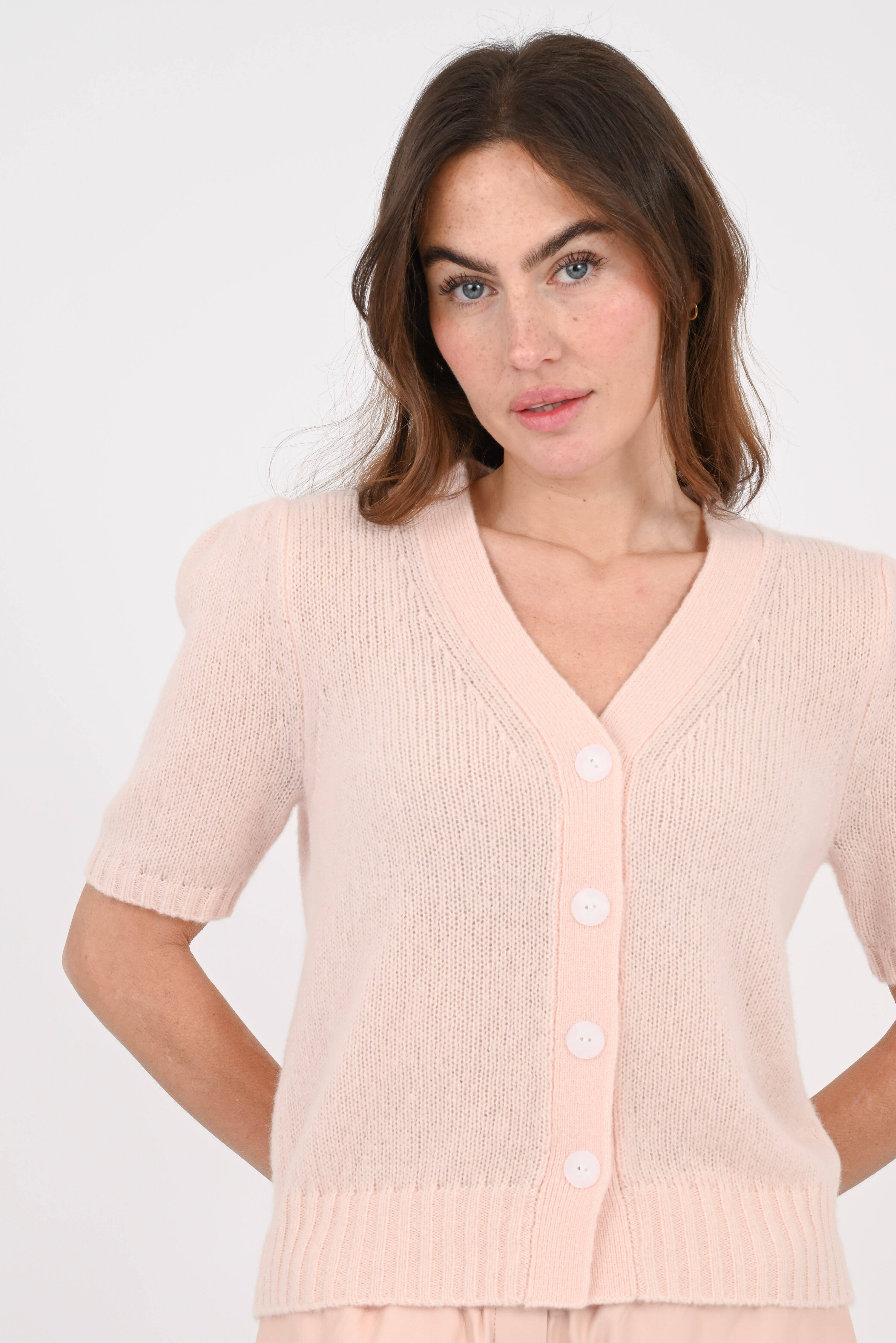Kurzarm Cashmere-Seiden-Cardigan SHISO in Rosa