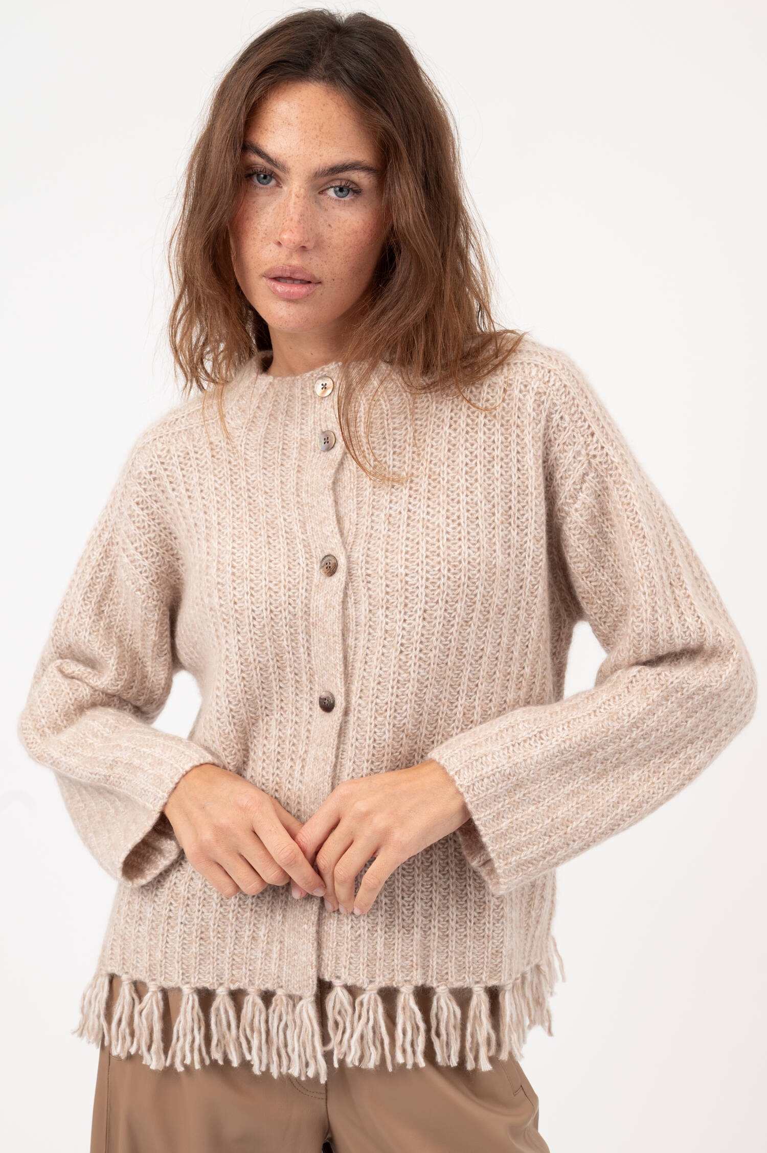 Cardigan mit Fransen in Rosa meliert Cardigan mit Fransen in Rosa meliert
