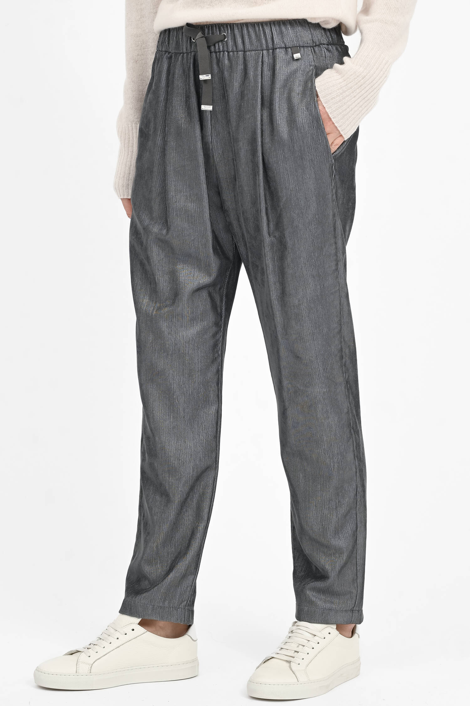 Cord-Hose mit Metallic-Optik in Silbergrau Cord-Hose mit Metallic-Optik in Silbergrau