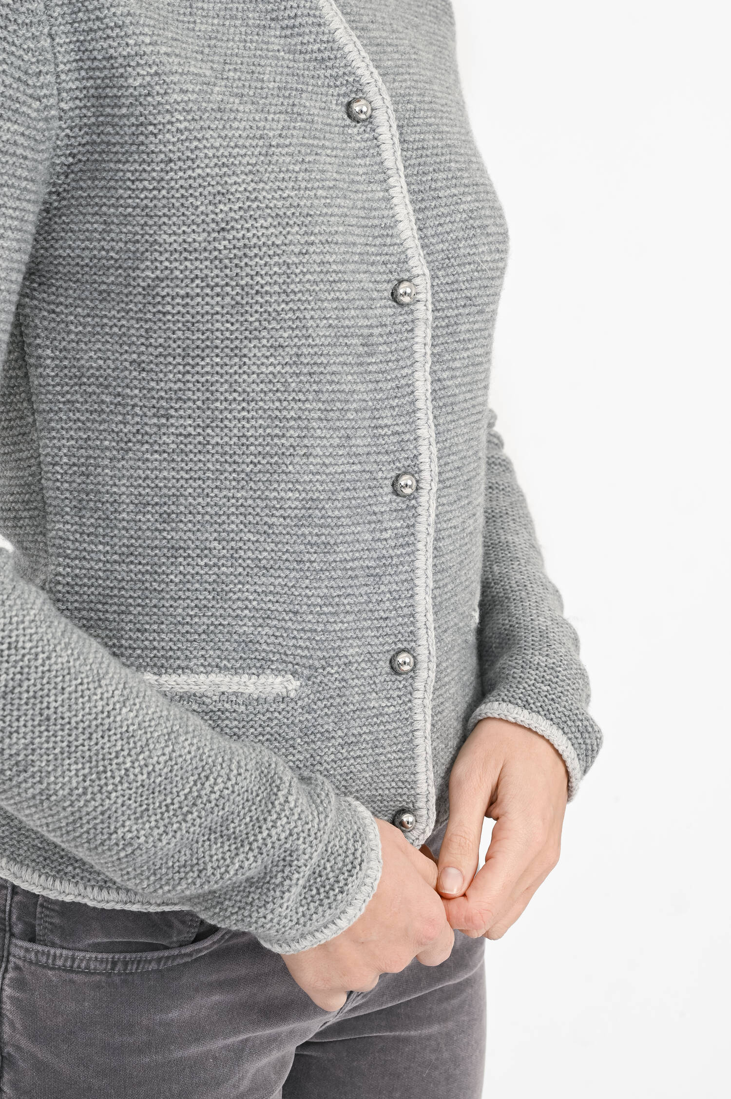 Woll-Strickjacke in Grau/Hellgrau