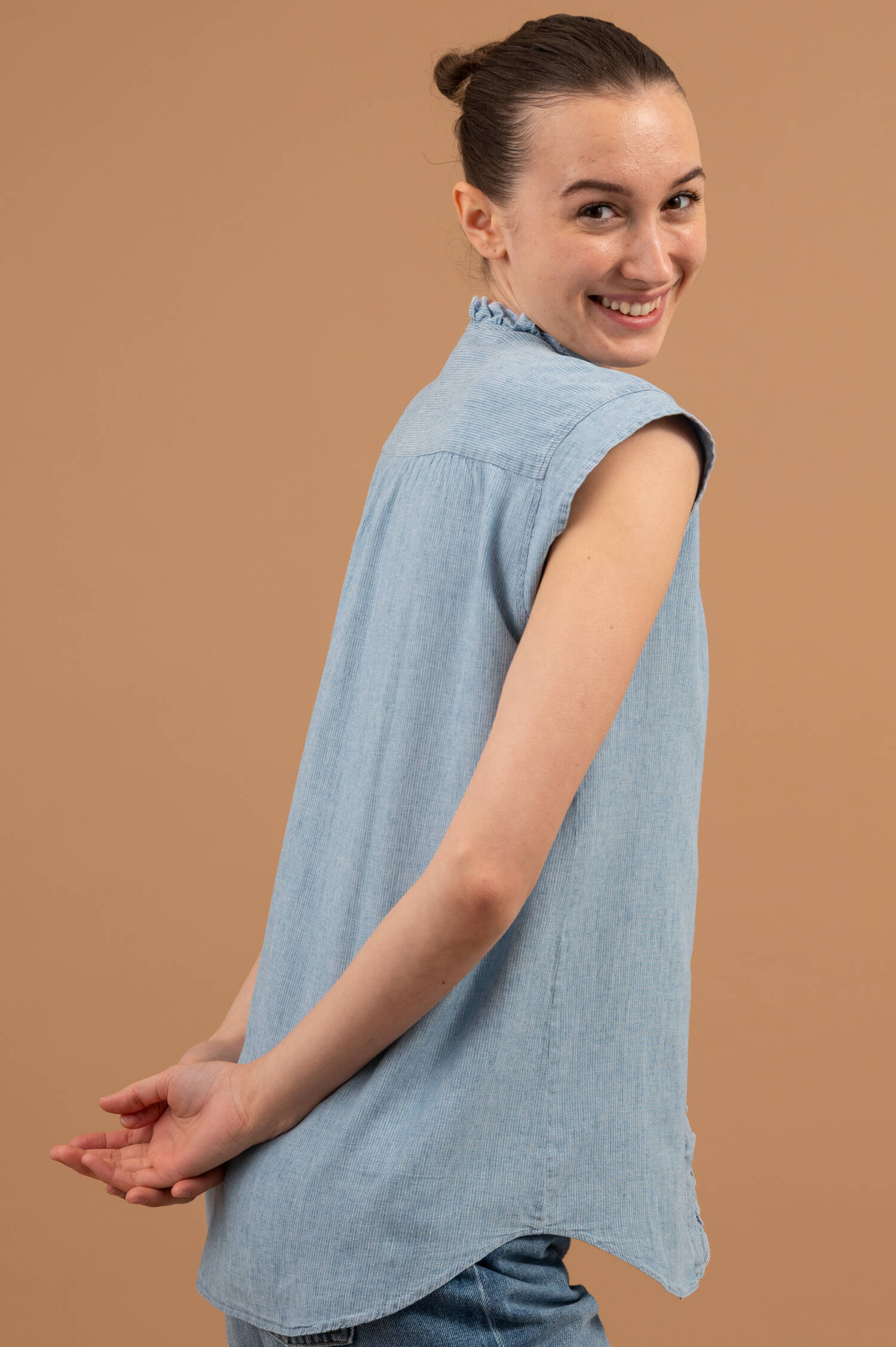 Leinenmix Bluse ALLY in Denimblau