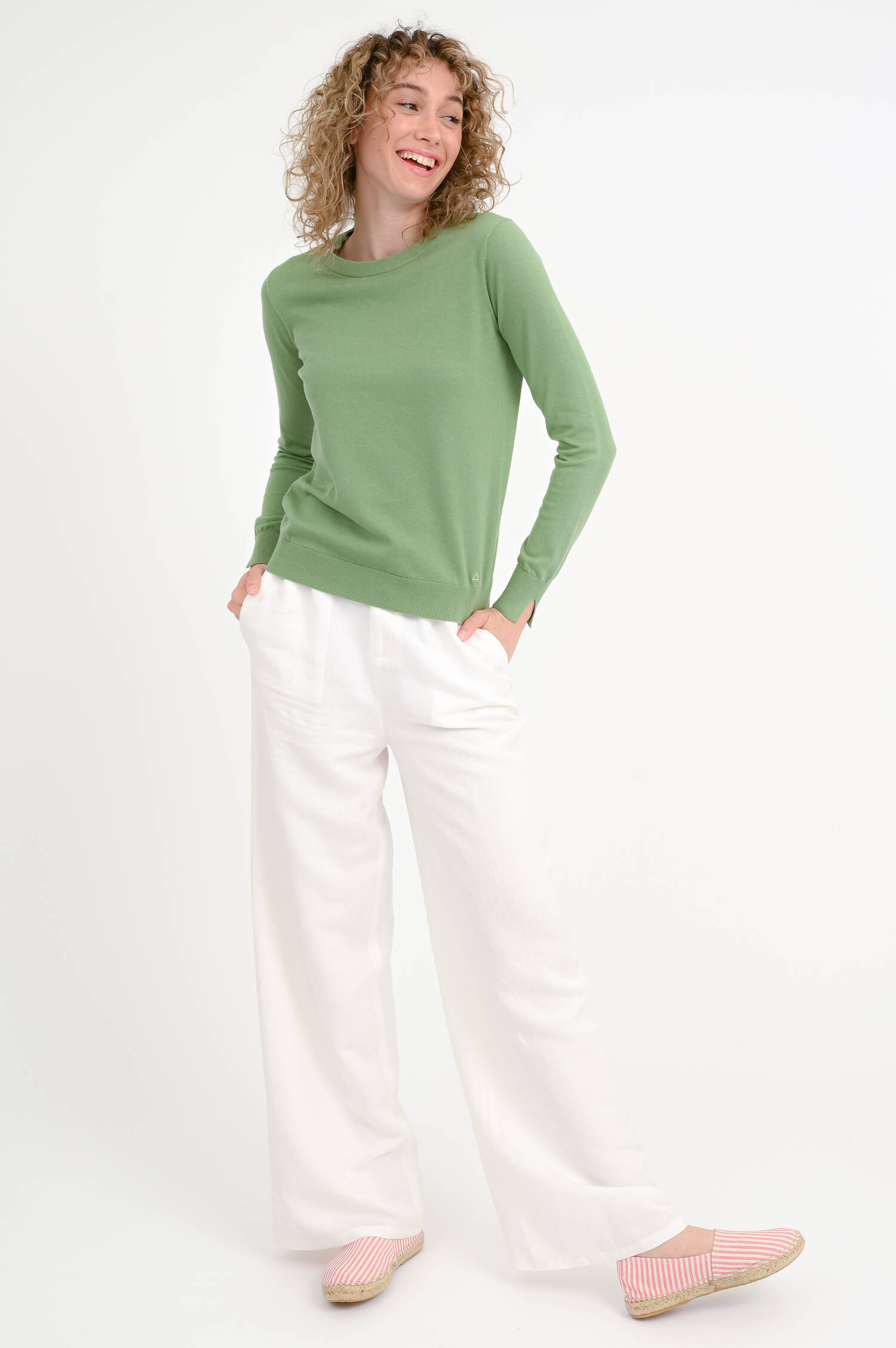 Feinstrick Pullover aus Baumwolle in Verde Salvia