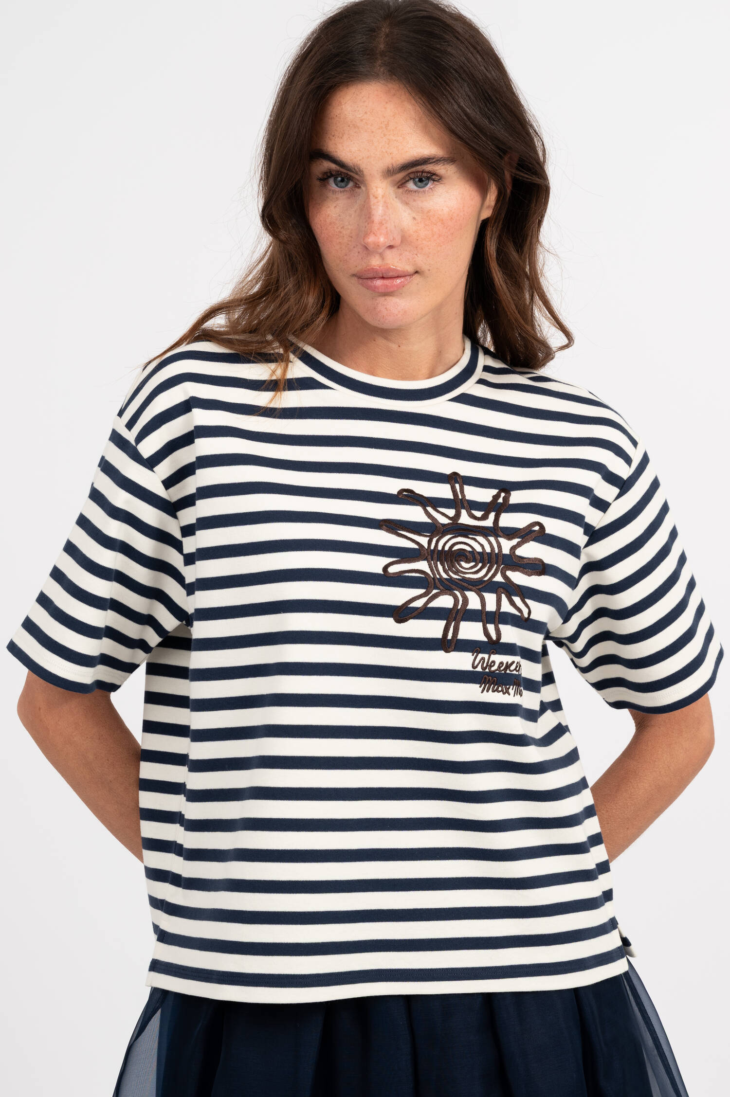 T-Shirt SABATO in Blau/Creme gestreift