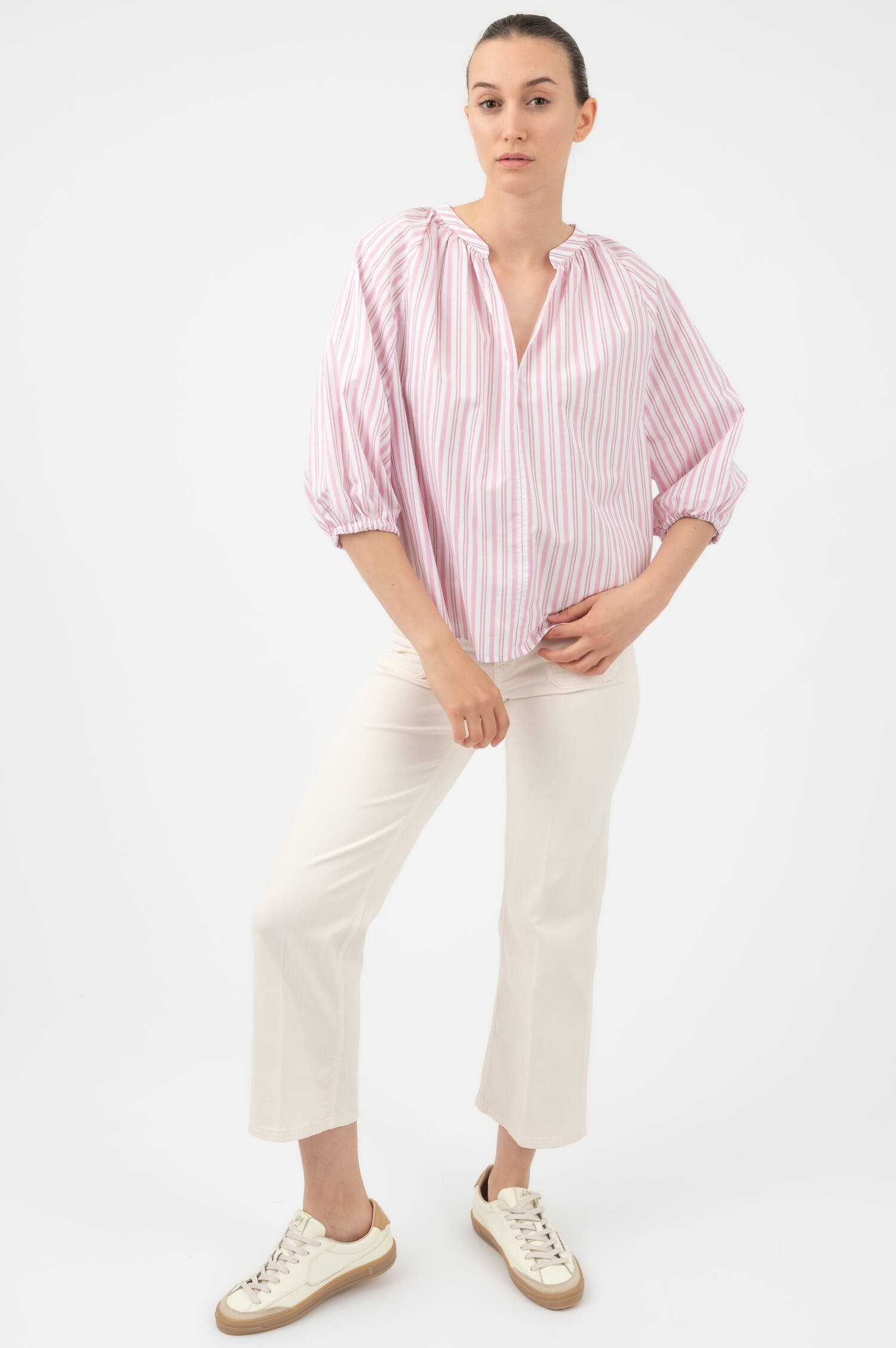 Streifenbluse mit 3/4tel-Arm in Rosa