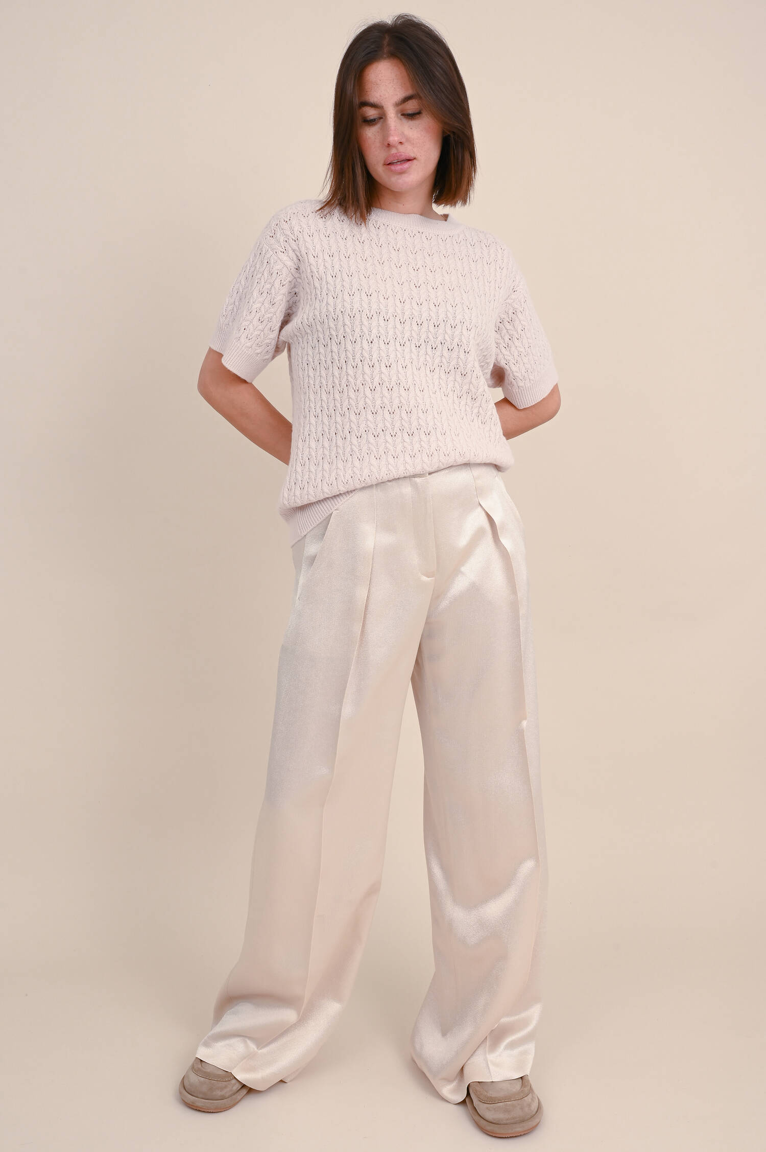 Hose mit weitem Bein in Pearly Nude