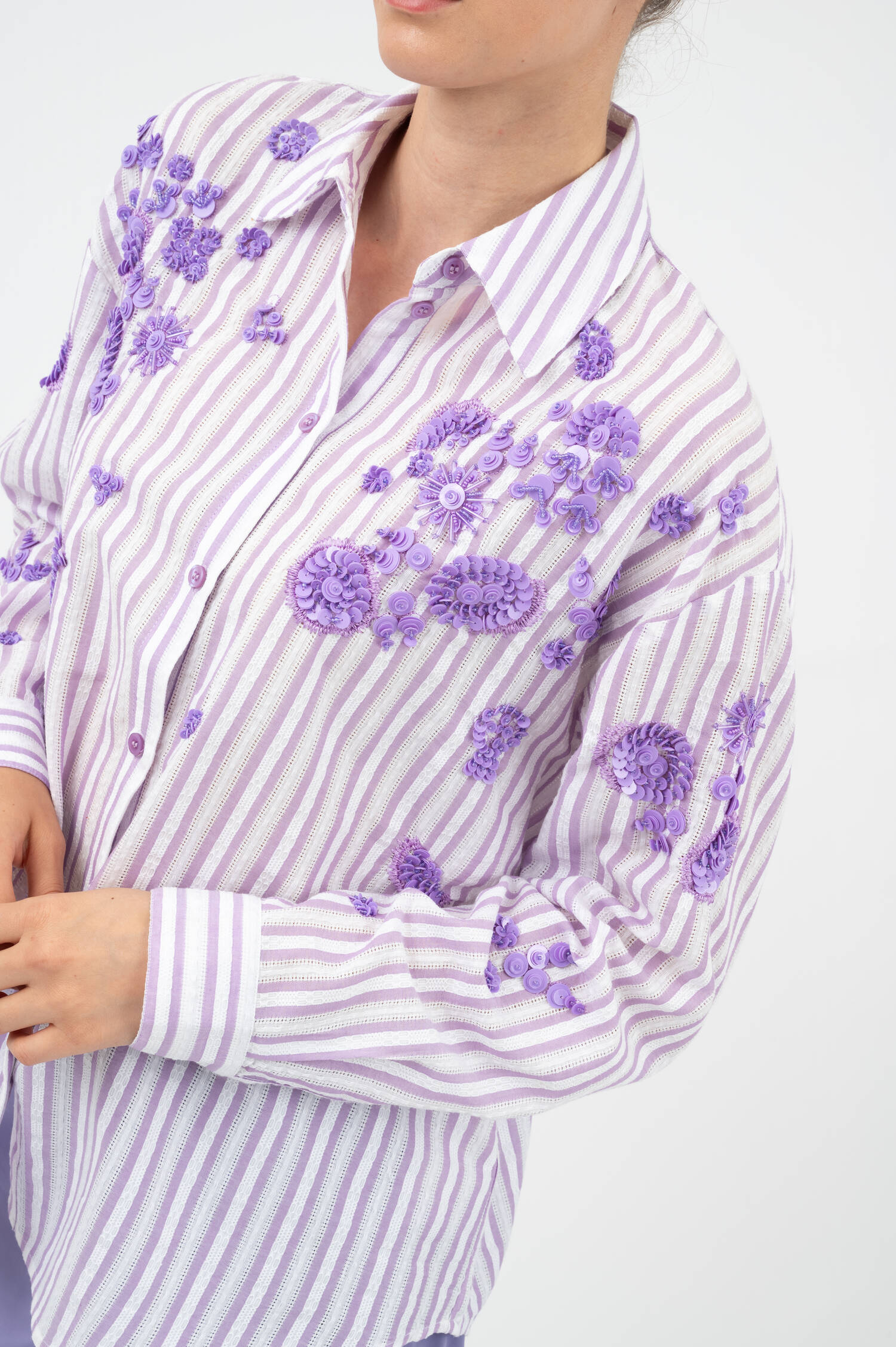 Oversize Bluse in Flieder/Weiß Oversize Bluse in Flieder/Weiß