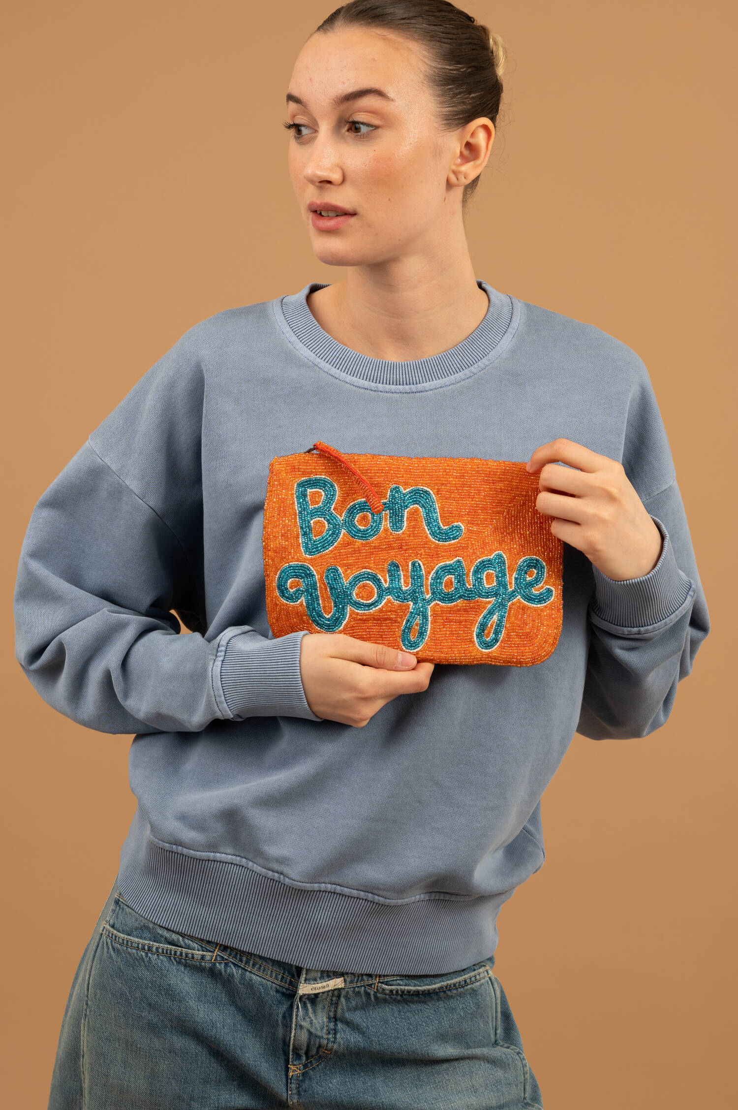 Perlen Clutch BON VOYAGE in Orange/Blau