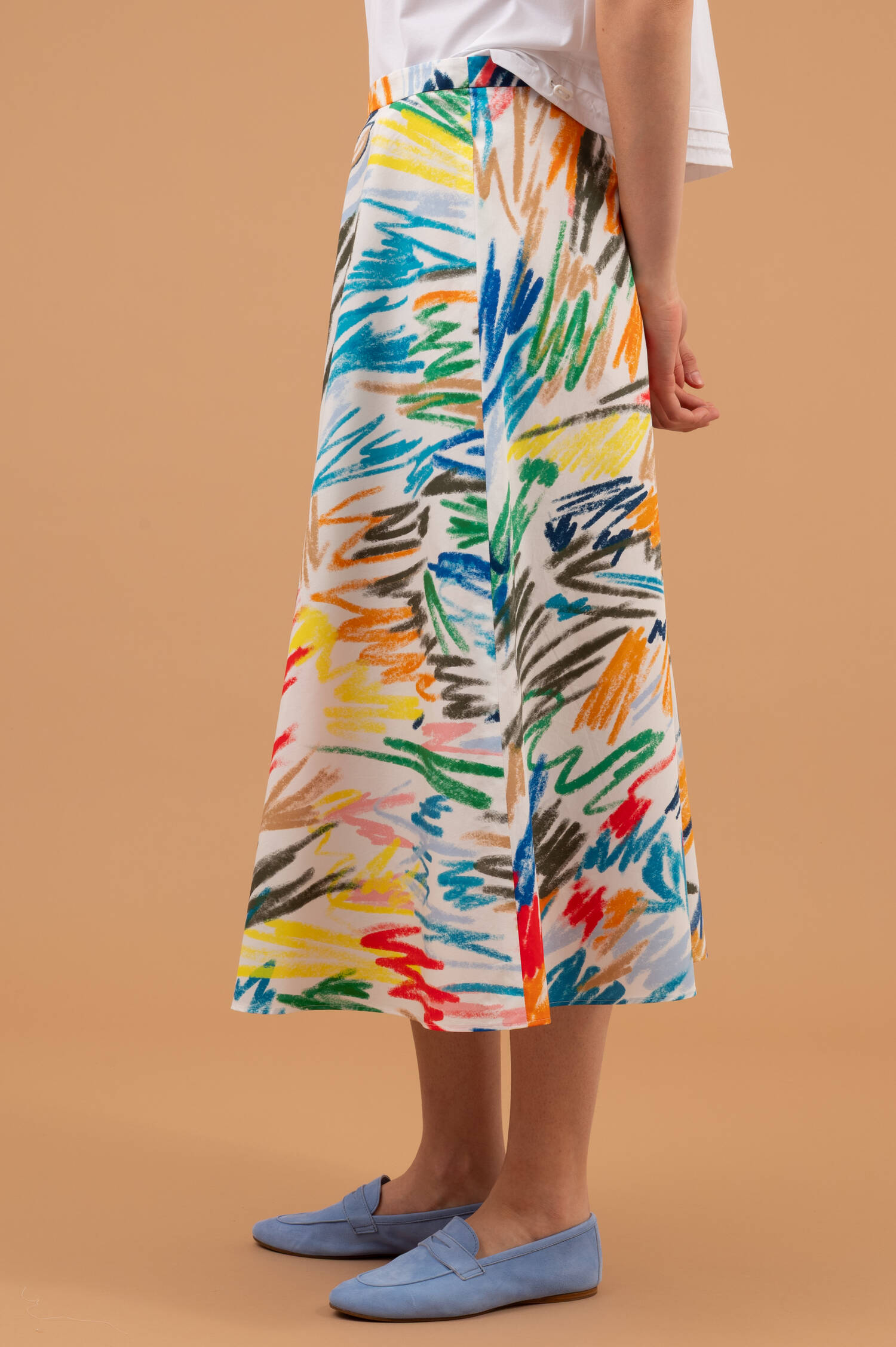 A-Linien Midi-Rock mit Buntem Allover Muster