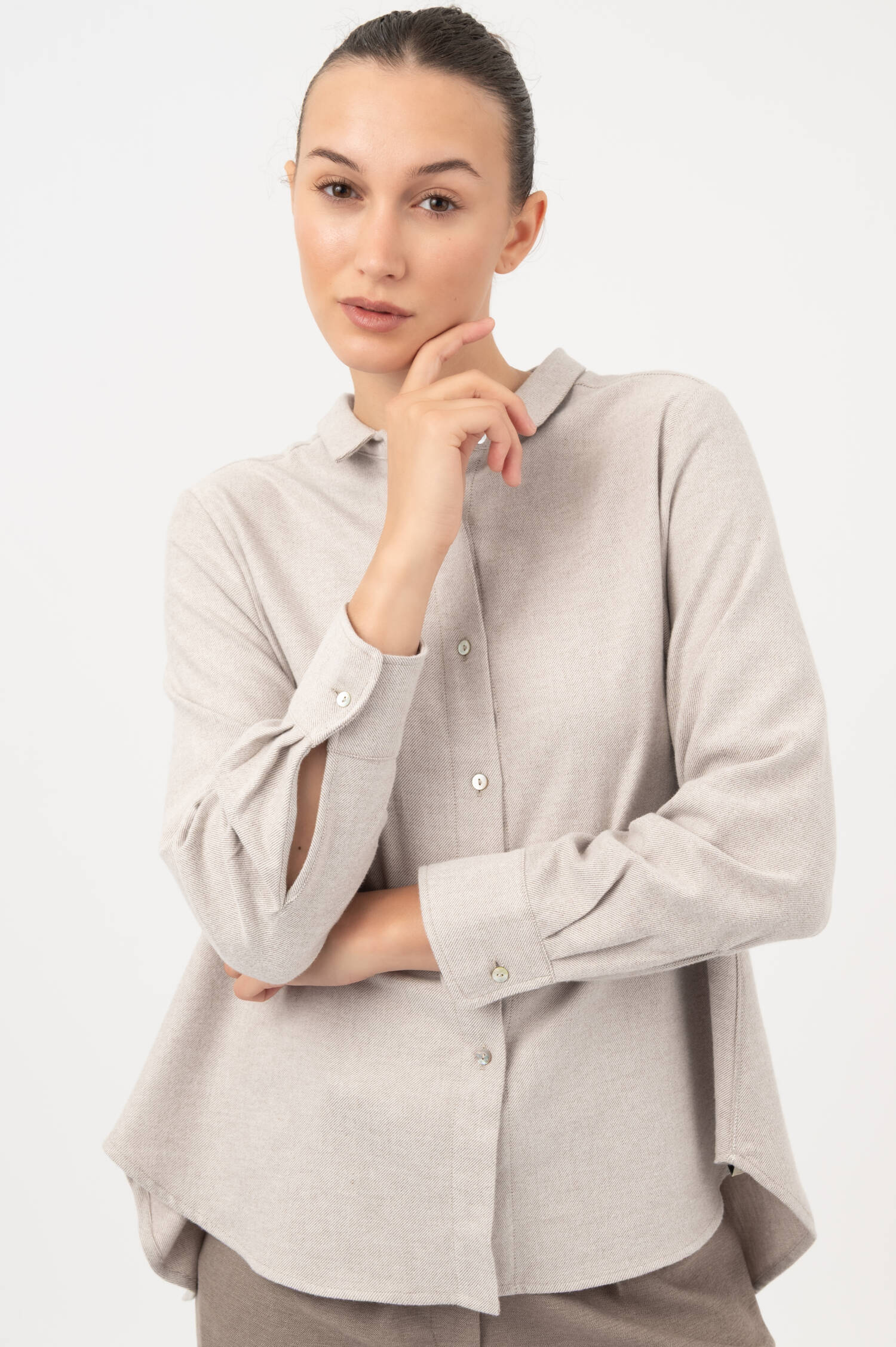 Weiche Baumwollbluse mit Streifen in Weiß/Grau
