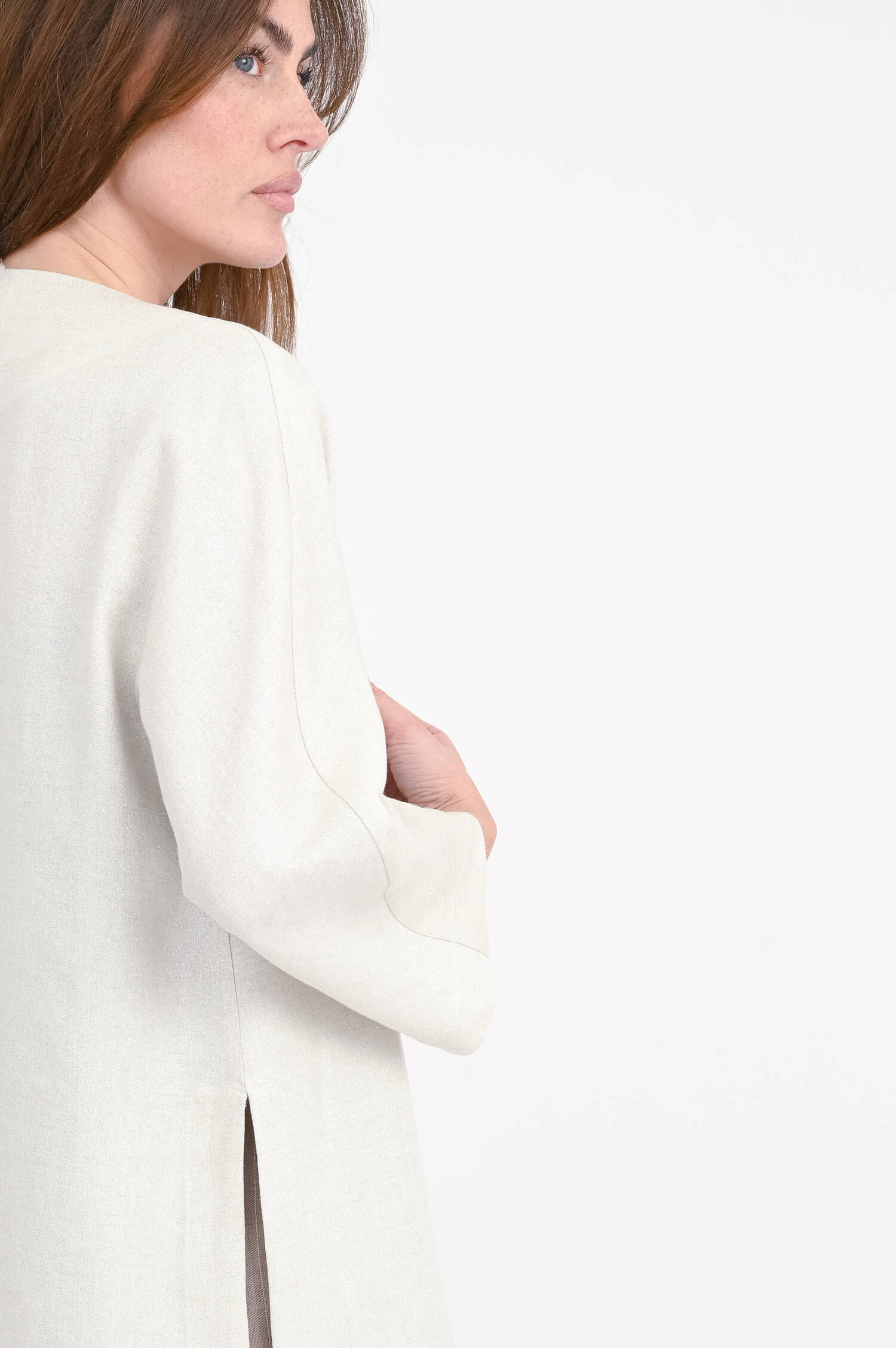 Kurzmantel aus Leinen-Mix in Shimmer Gold