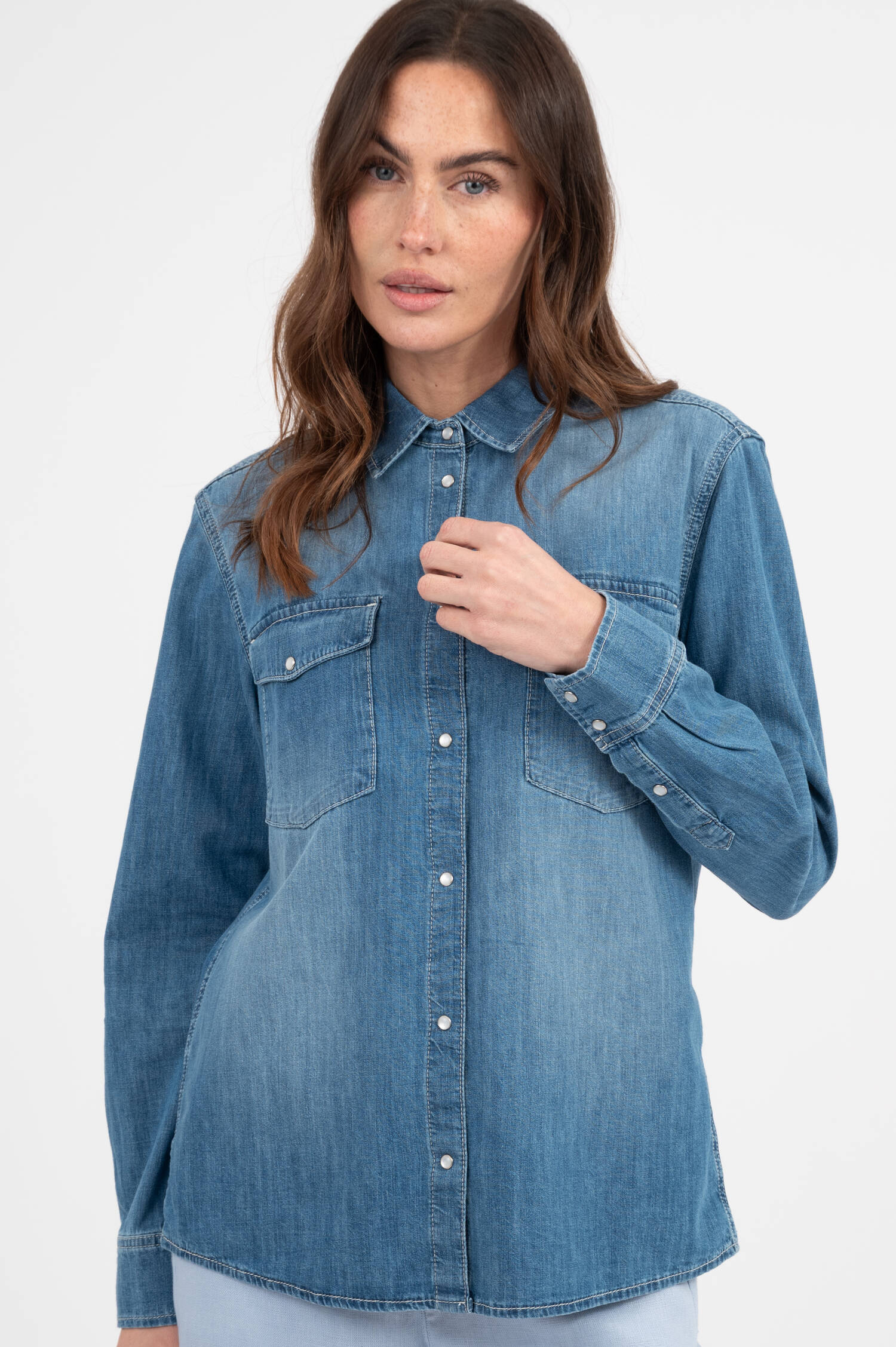 Jeansbluse in Mittelblau