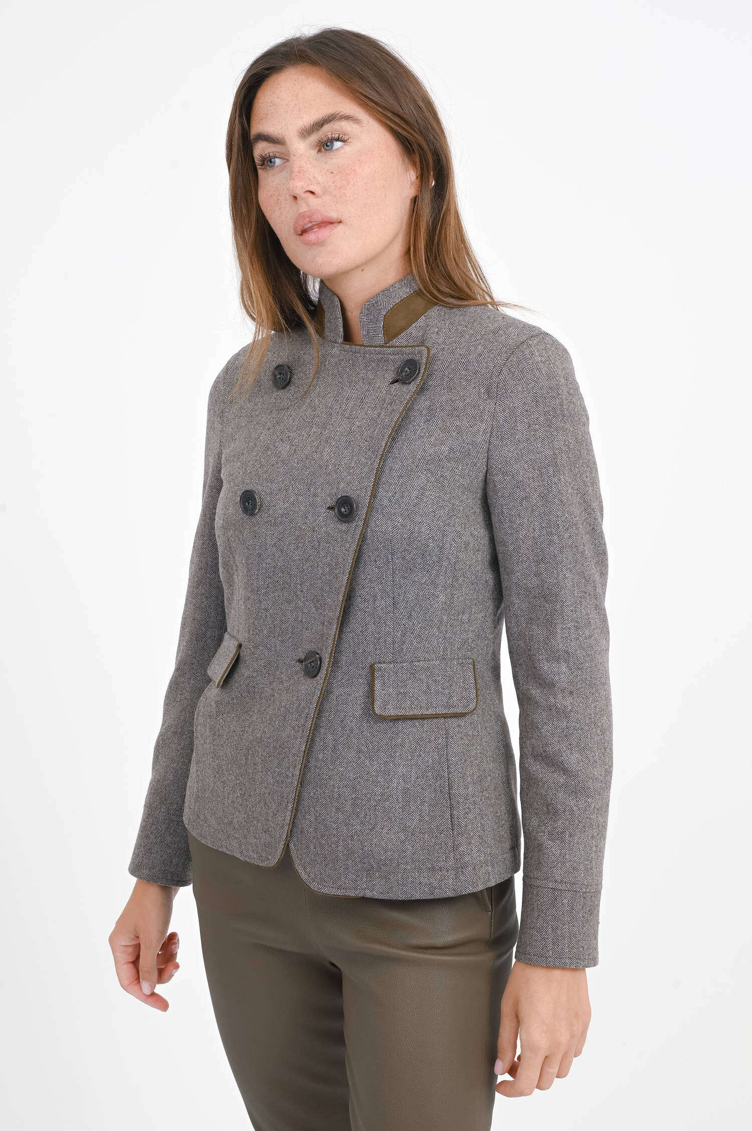 Fischgrät-Jacke in Braun/Creme