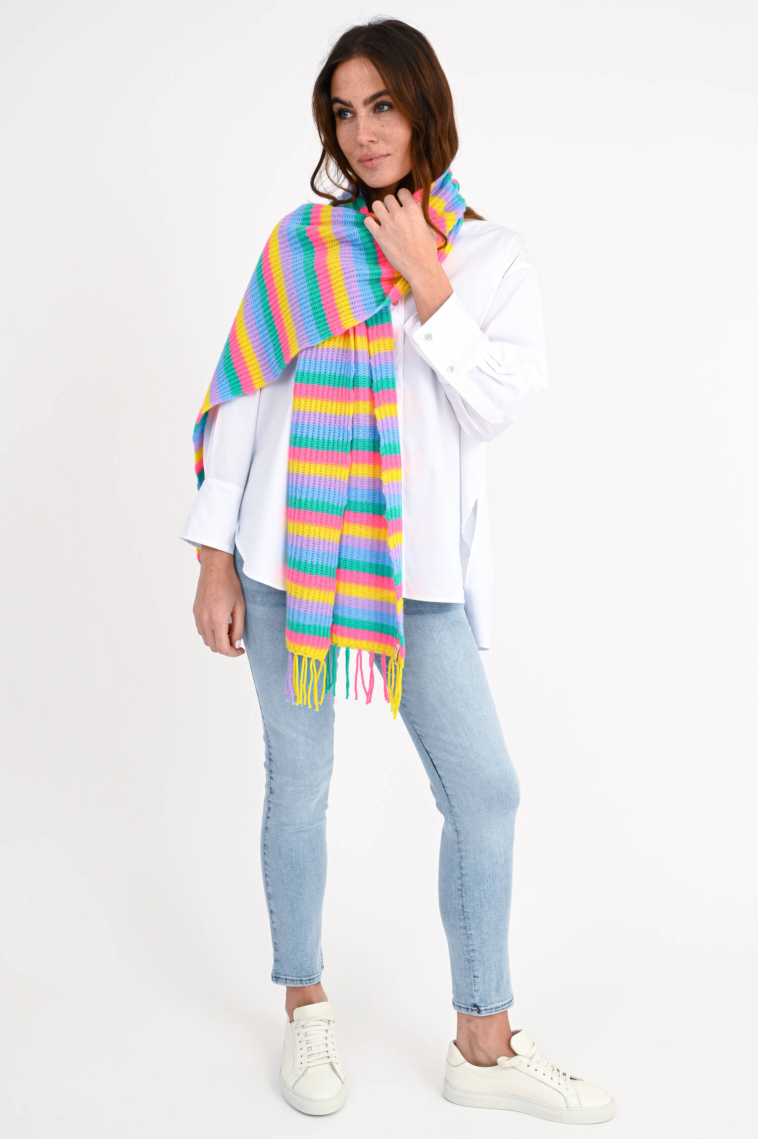 Gestreifter Cashmere-Schal in Multicolor