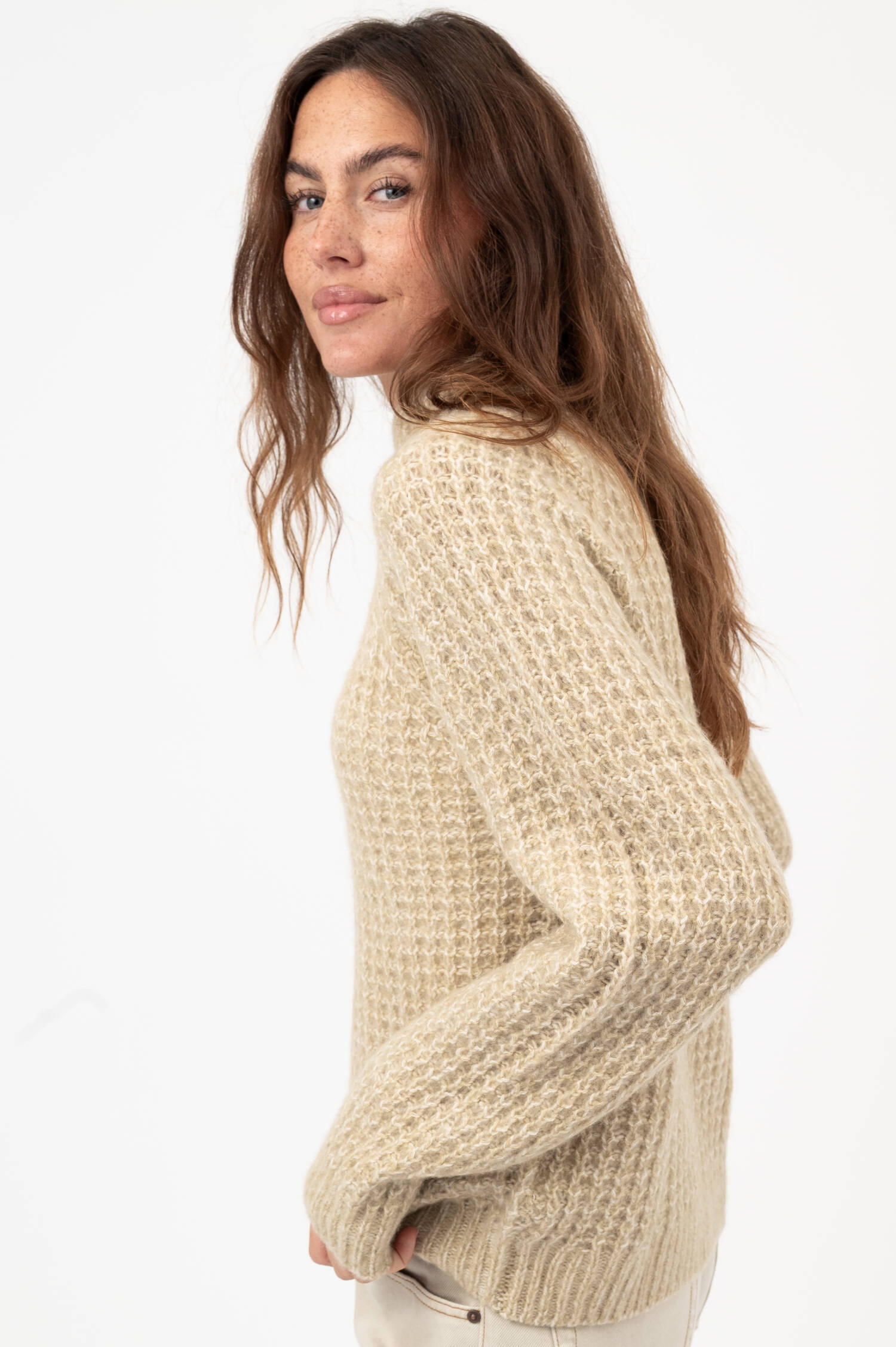 Netzstrick-Pullover in Beige Netzstrick-Pullover in Beige