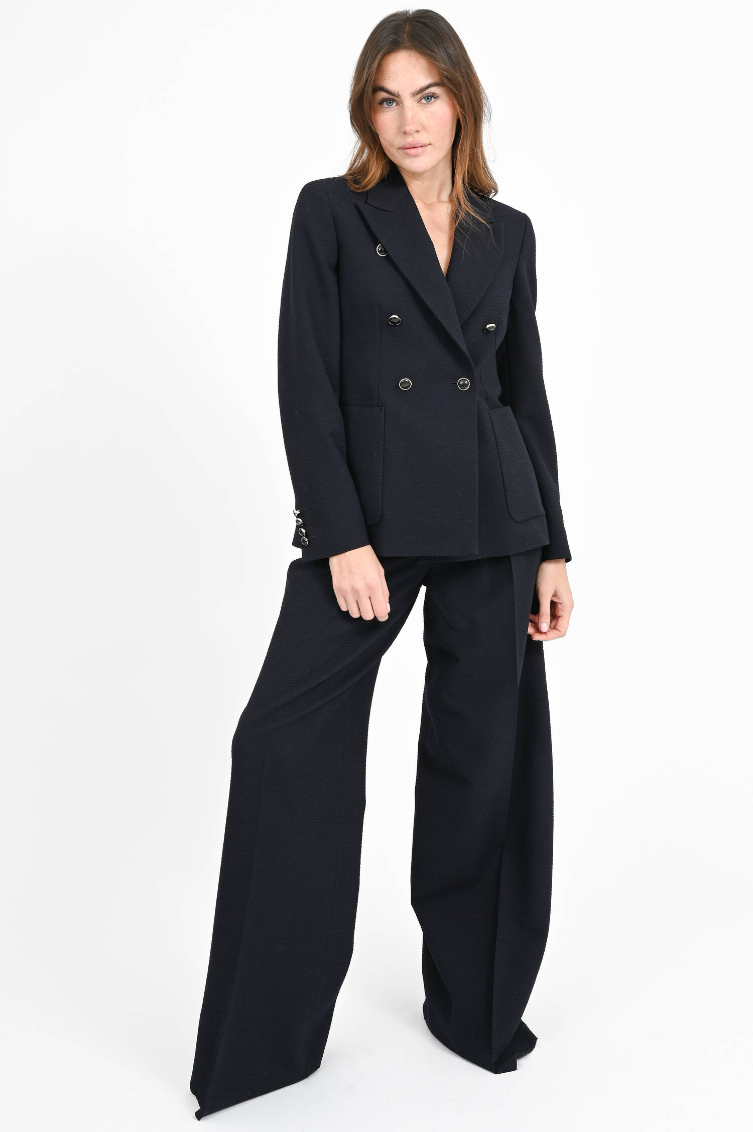 Wide-Leg-Pants mit Krepp-Optik in Ultramarine Wide-Leg-Pants mit Krepp-Optik in Ultramarine