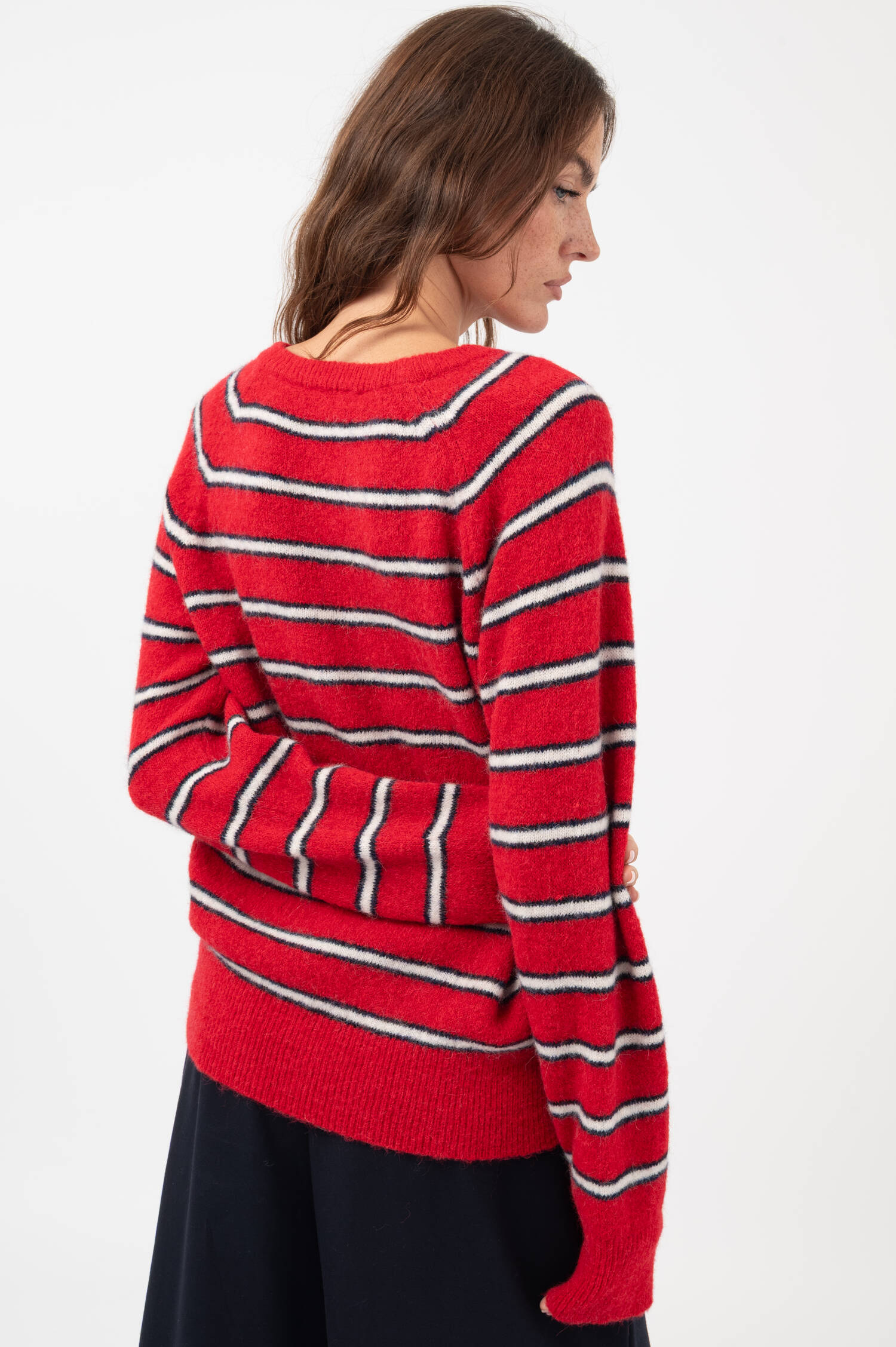 Alpaka-Mix Ringel Pullover in Rot/Weiß Alpaka-Mix Ringel Pullover in Rot/Weiß