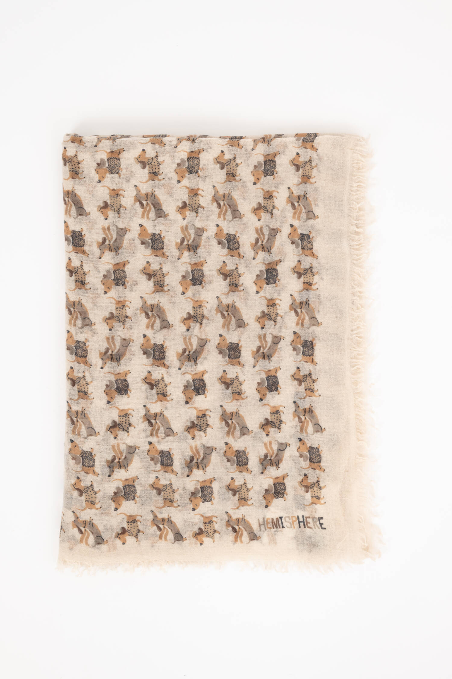 Woll-Schal mit Hunde-Print in Beige/Oliv