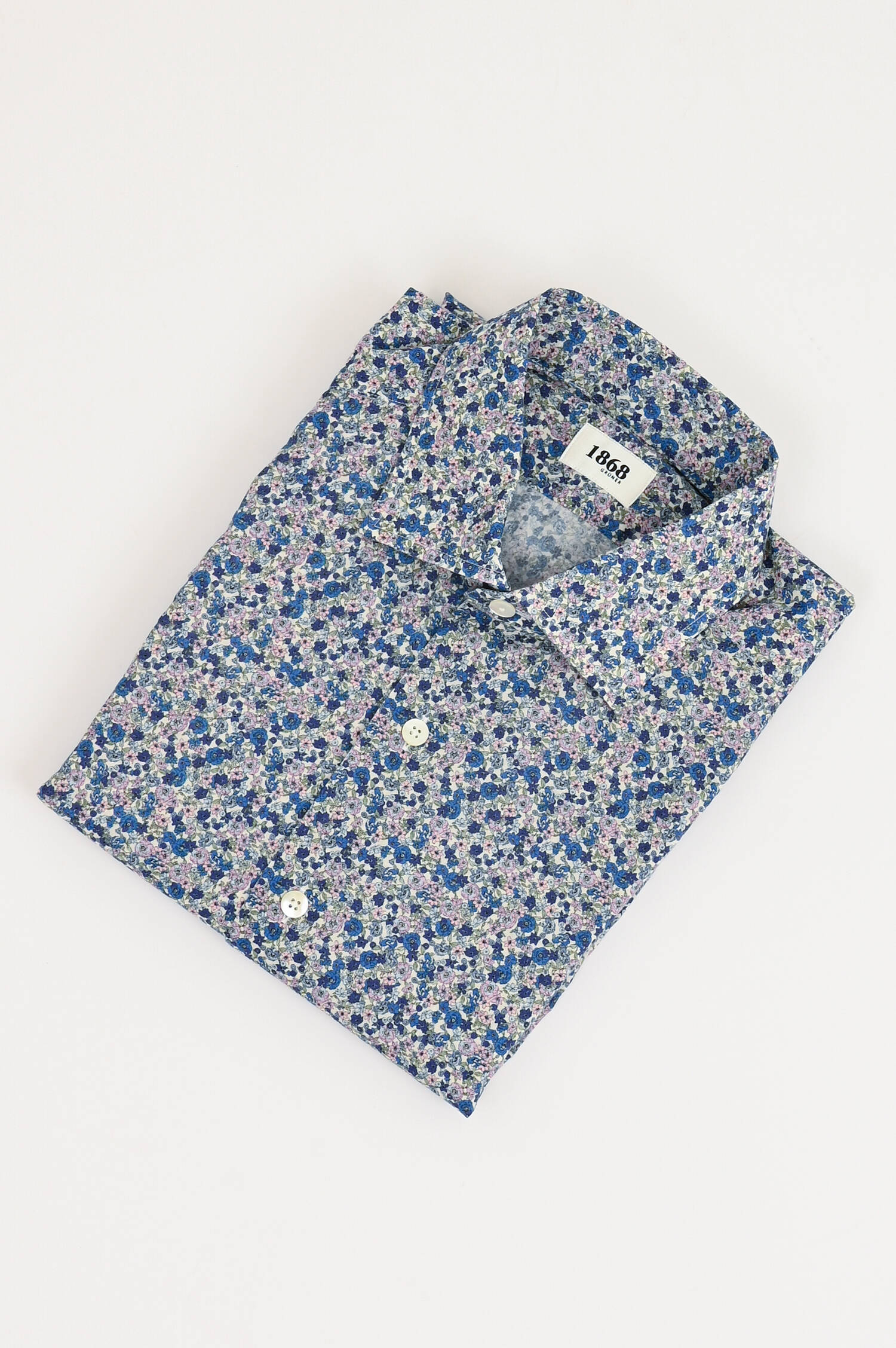 Baumwollhemd mit Micro-Print in Blau/Violett/Weiß