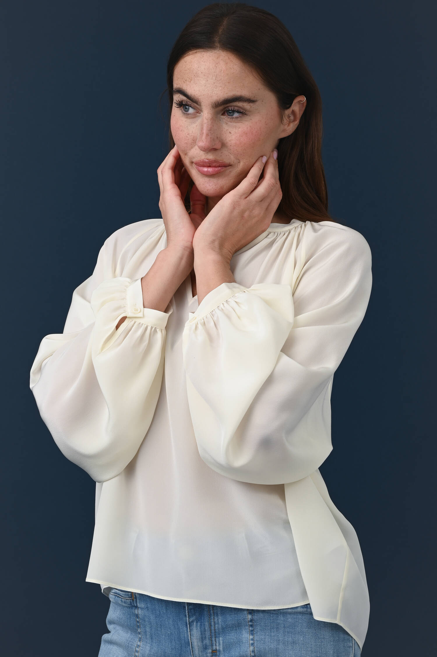 Seiden Schlupfbluse in Mozzarella