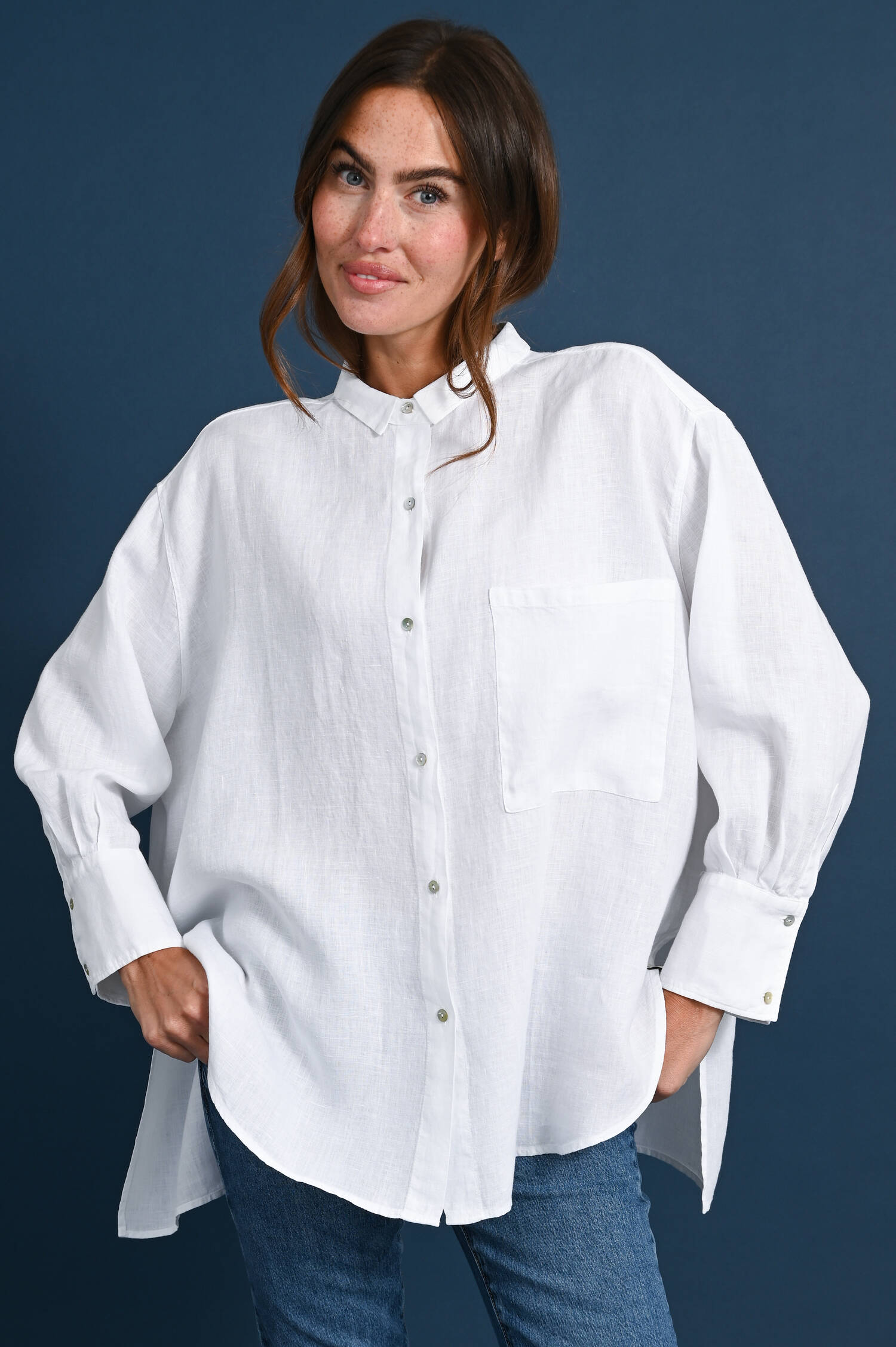 Leinen Hemdbluse in Weiß 