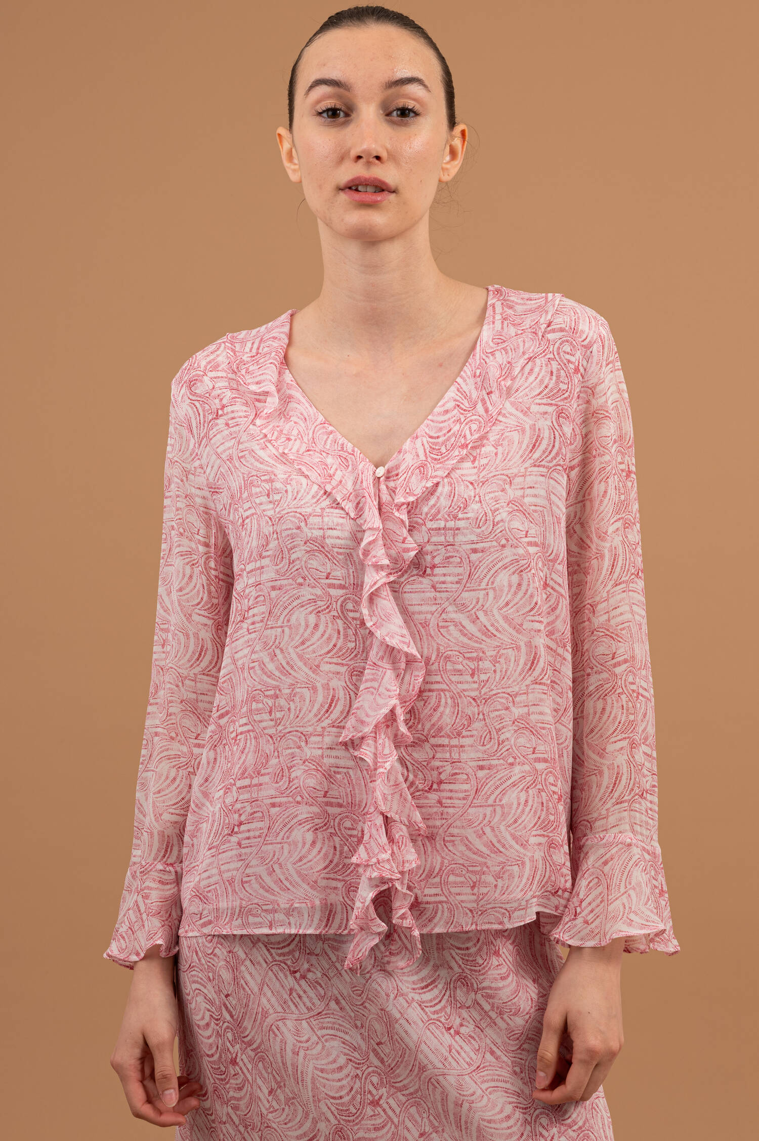 Bluse mit Rüschenbesatz PANJA in Rosa