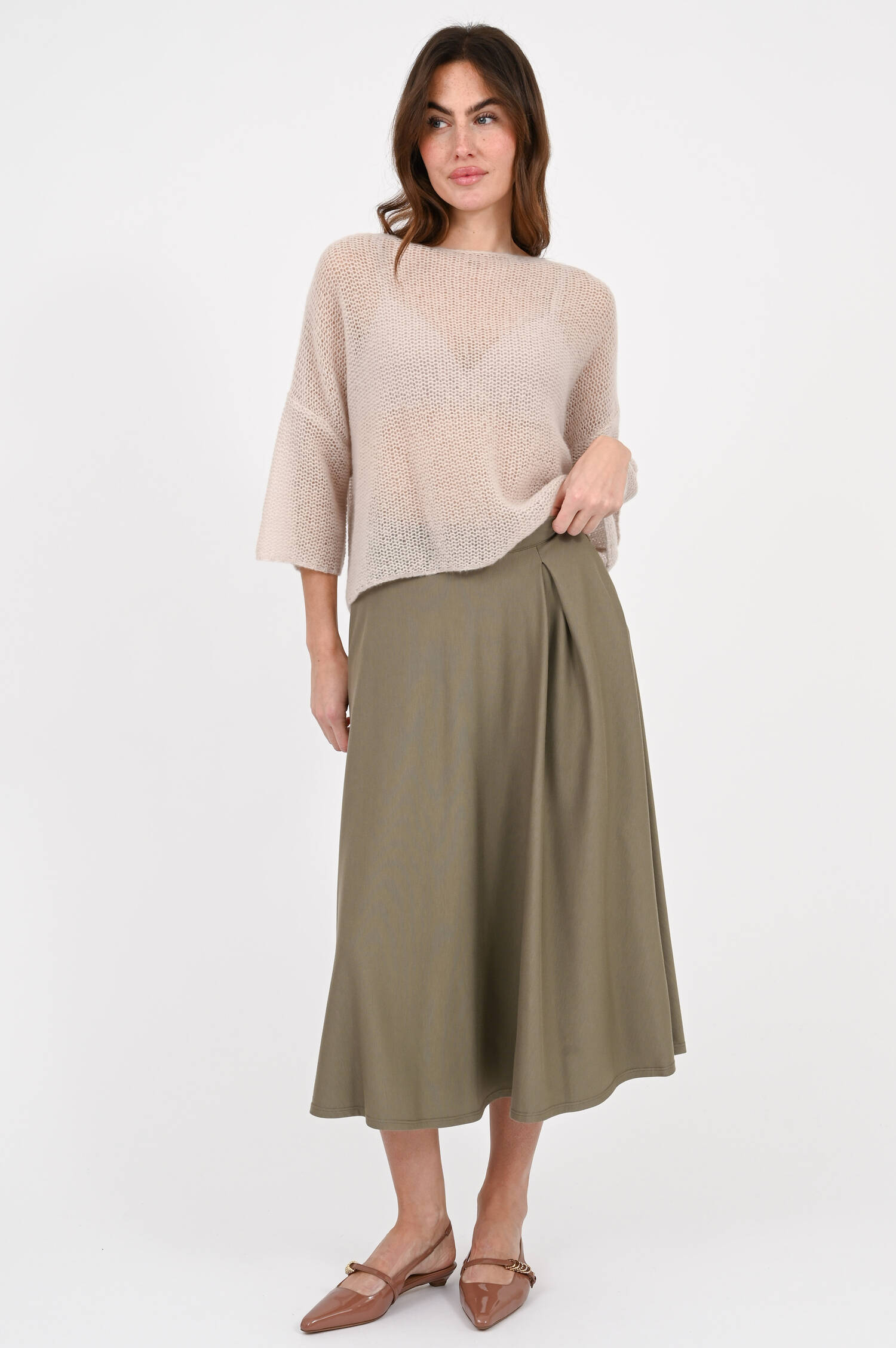 Midi-Leinenrock in Salbei