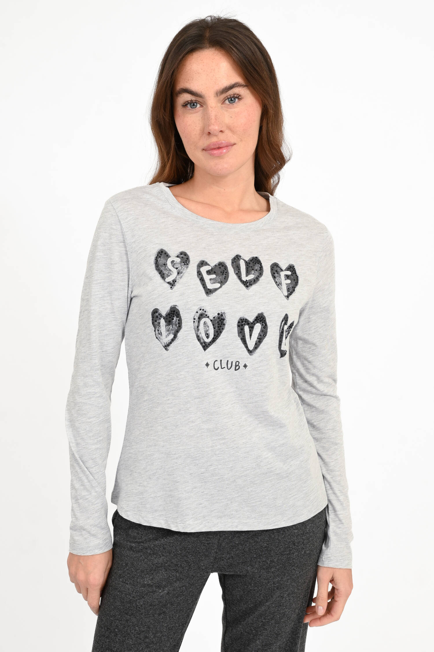 Langarmshirt SELF LOVE CLUB in Grey meliert