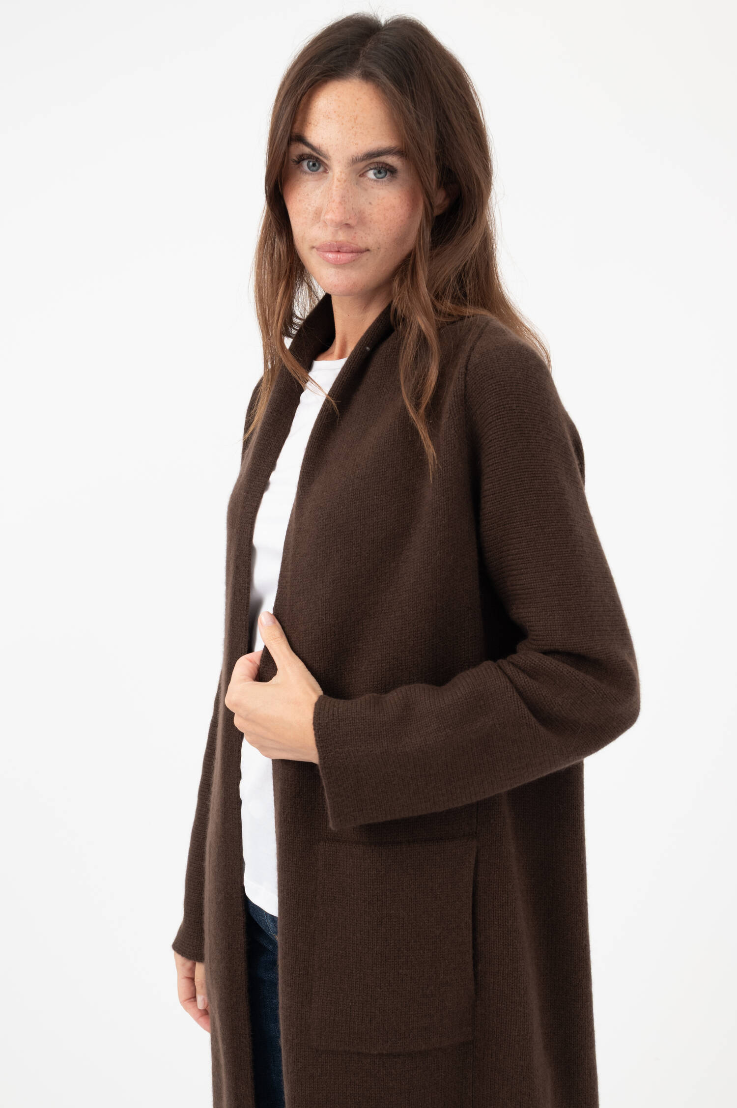 Strick-Cardigan mit Schalkragen in Braun