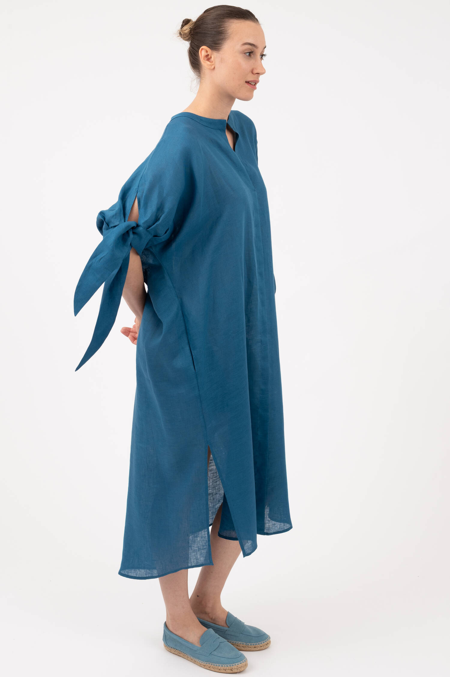 Leinen Hemdblusenkleid in Blau