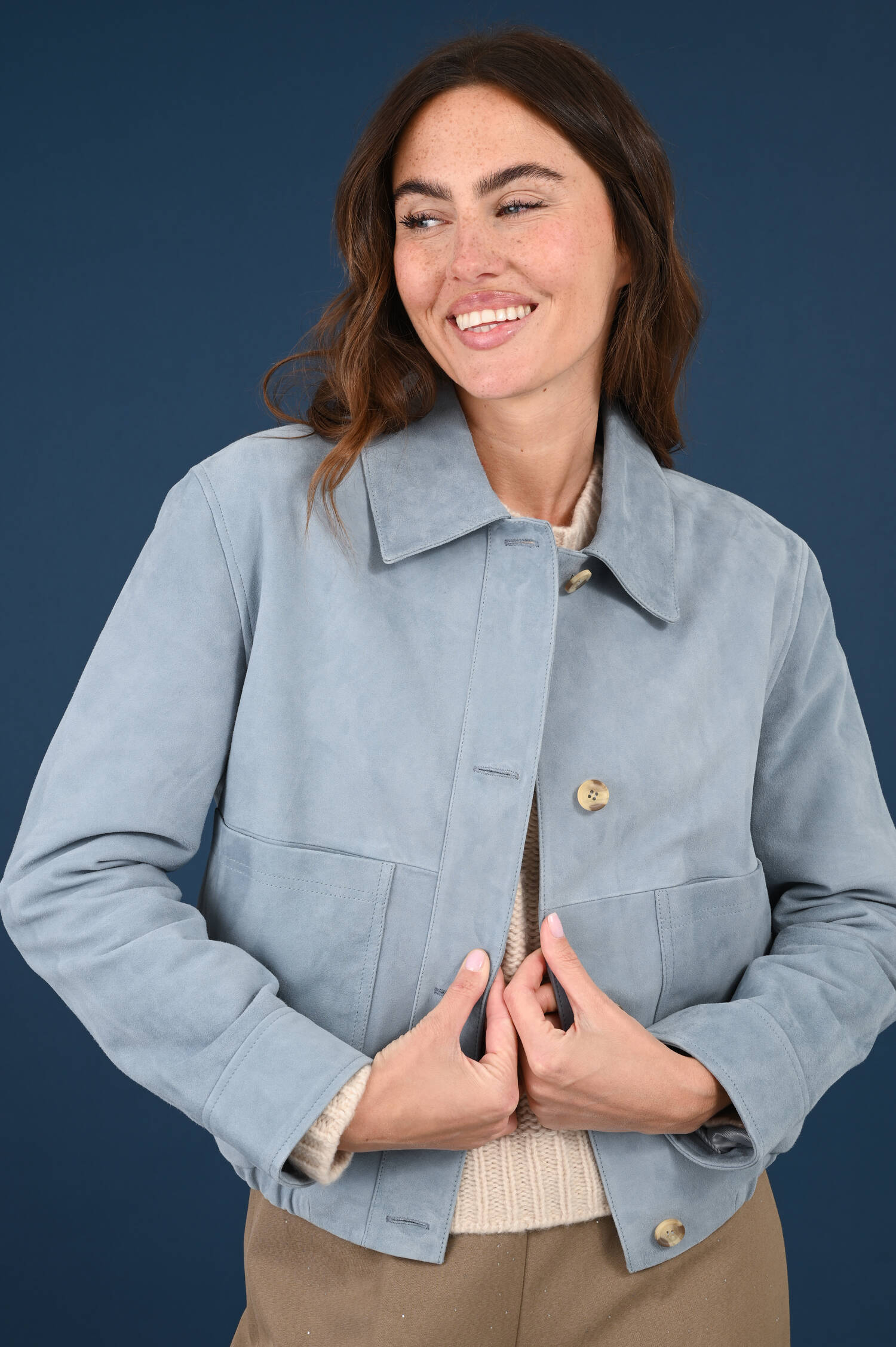 Velourslederjacke in Stoneblue